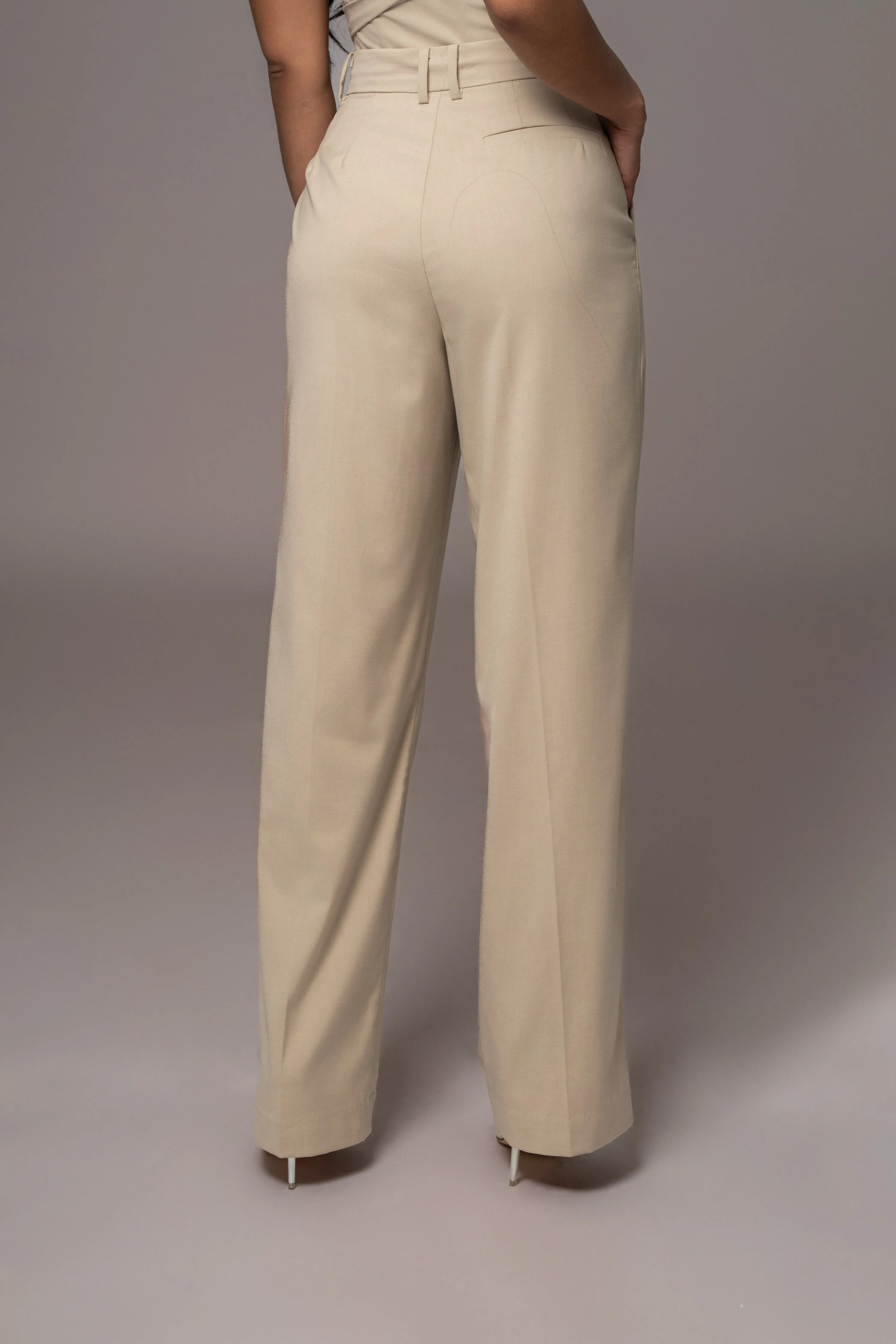 Beige Power Hour High Waist Trousers