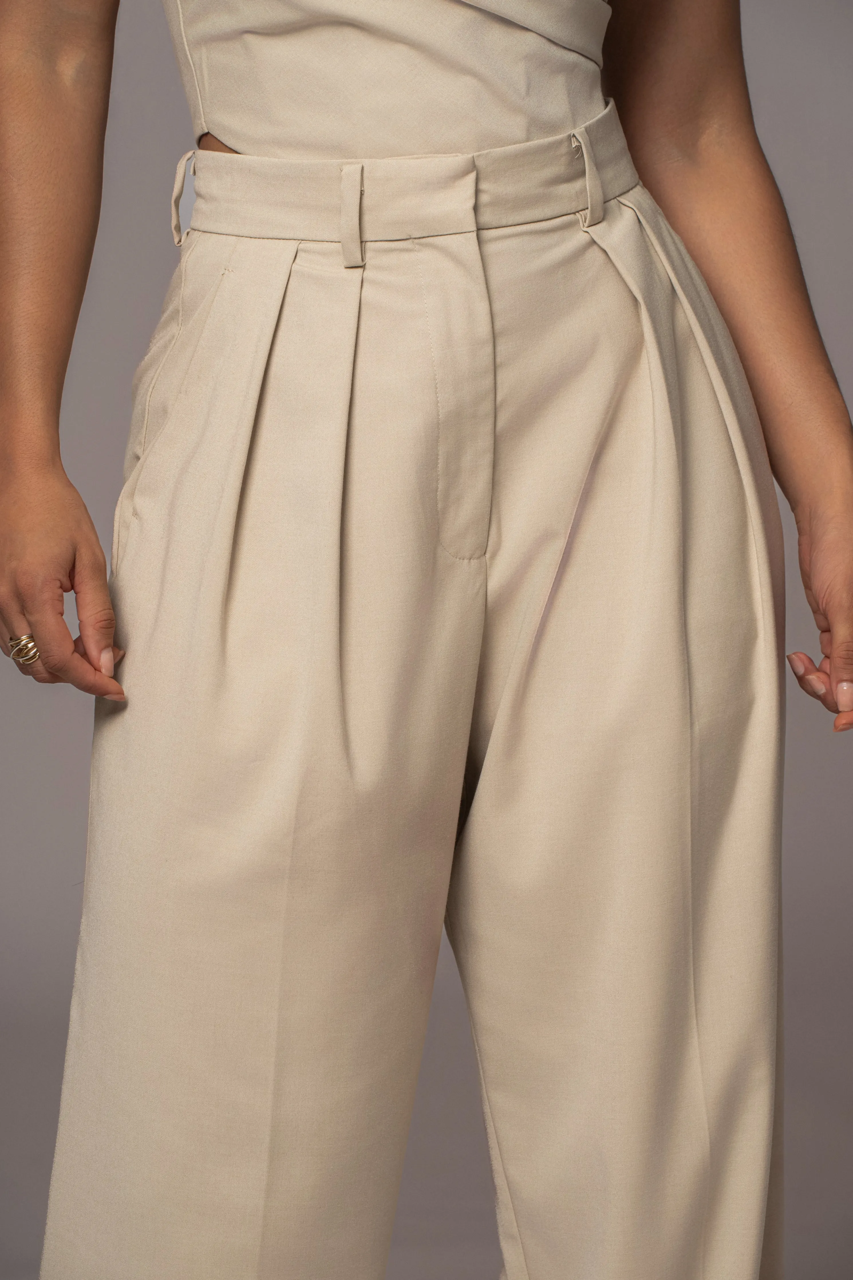 Beige Power Hour High Waist Trousers
