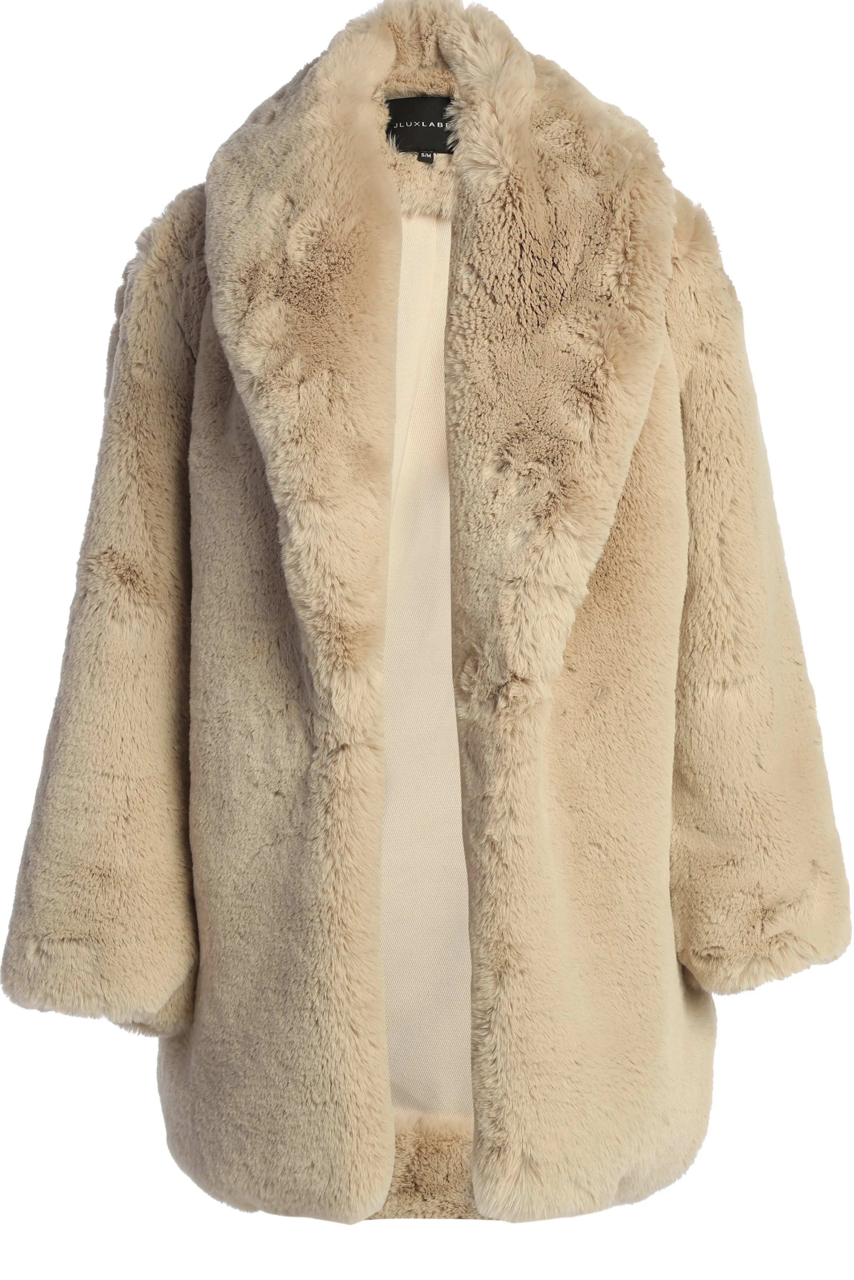 Beige Refined Faux Fur Oversized Coat