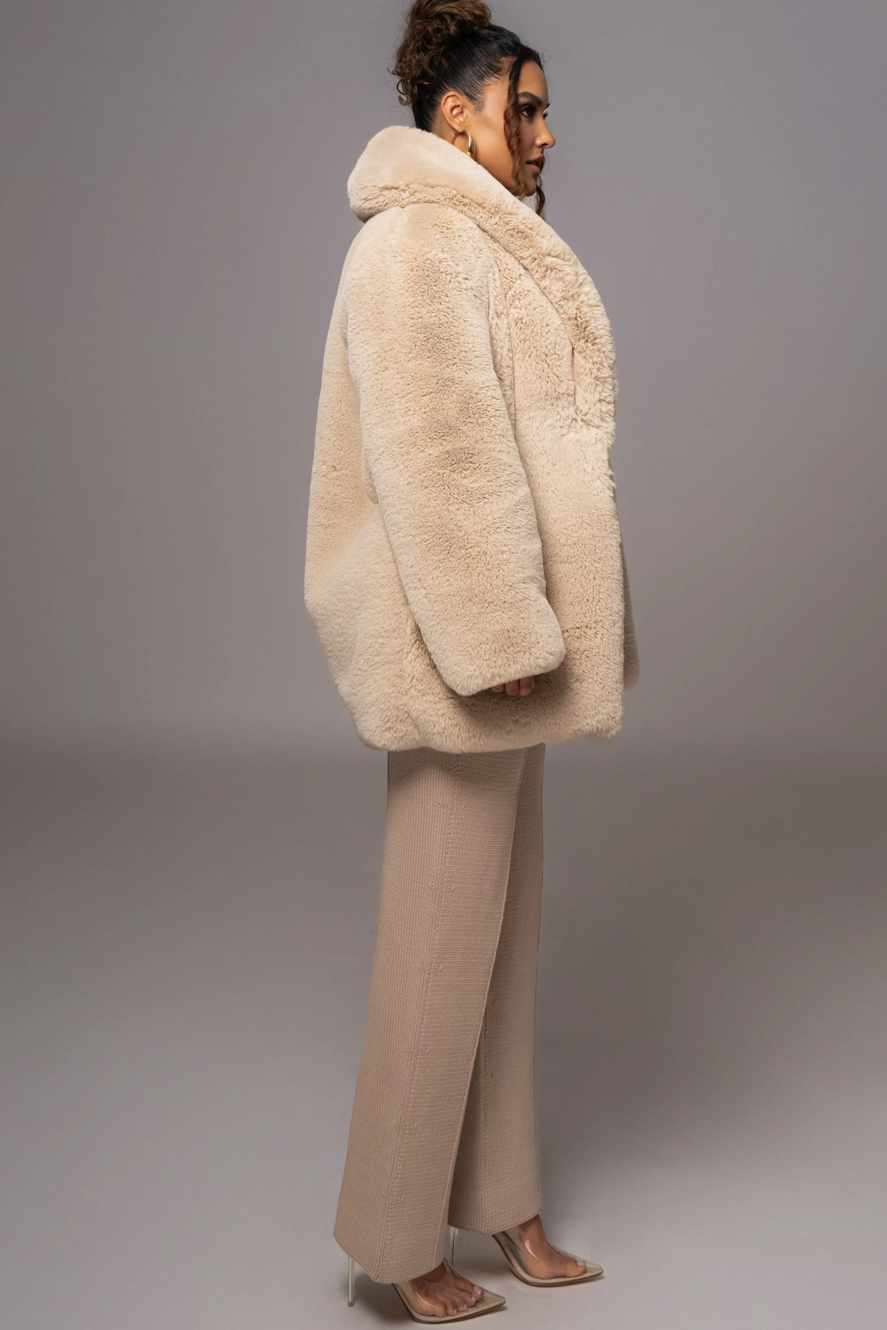 Beige Refined Faux Fur Oversized Coat