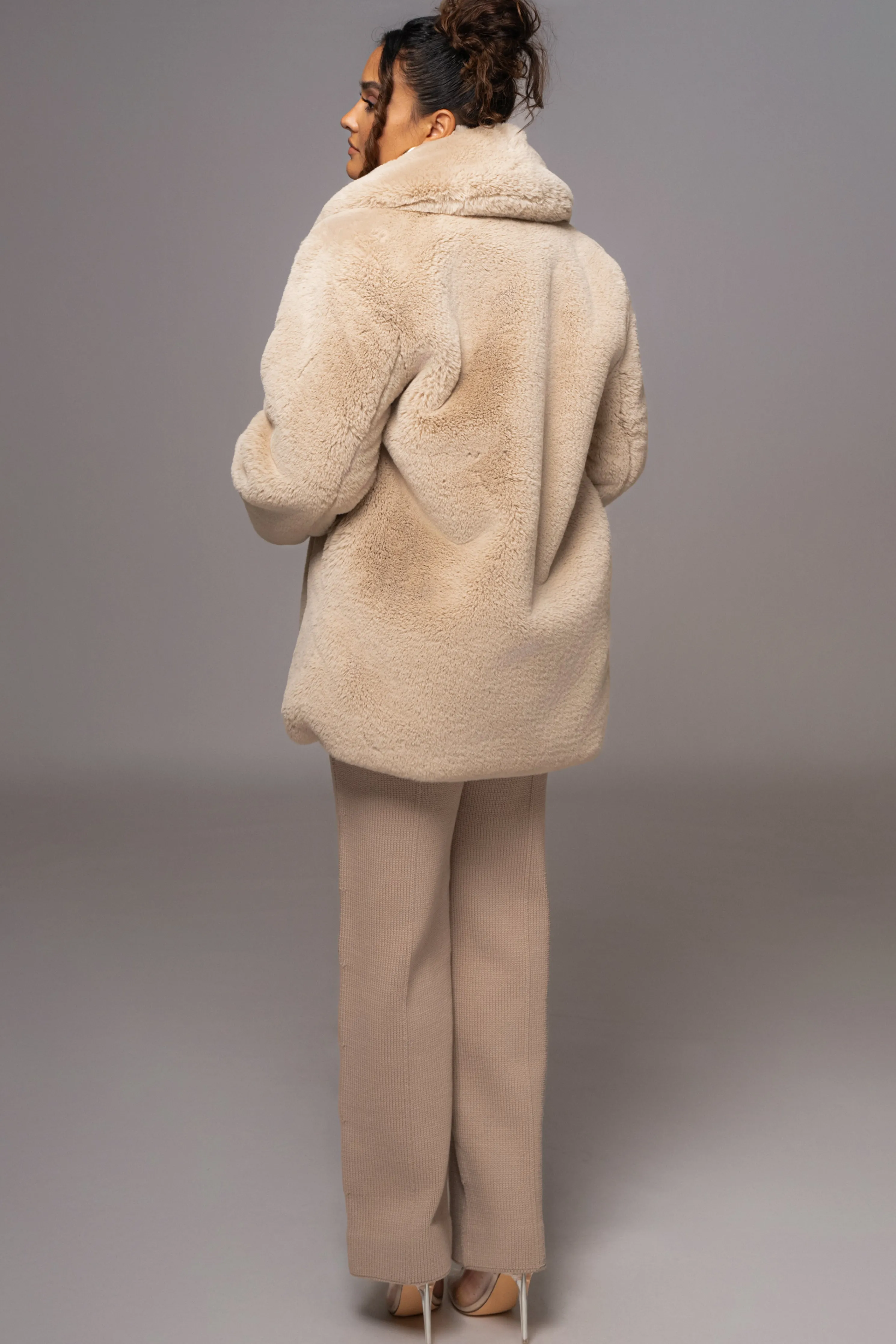 Beige Refined Faux Fur Oversized Coat
