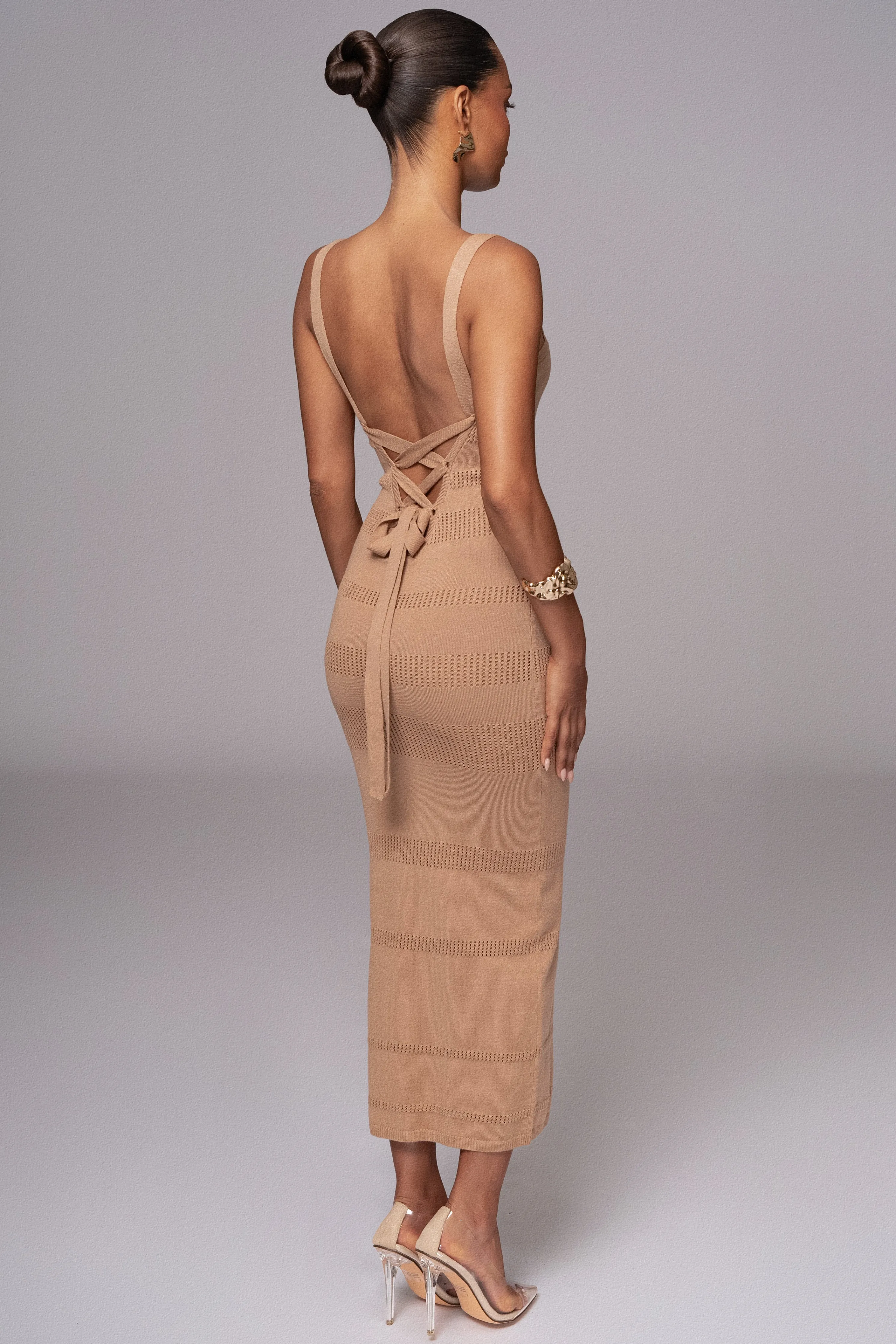 Beige Sandy Shores Knit Midi Dress