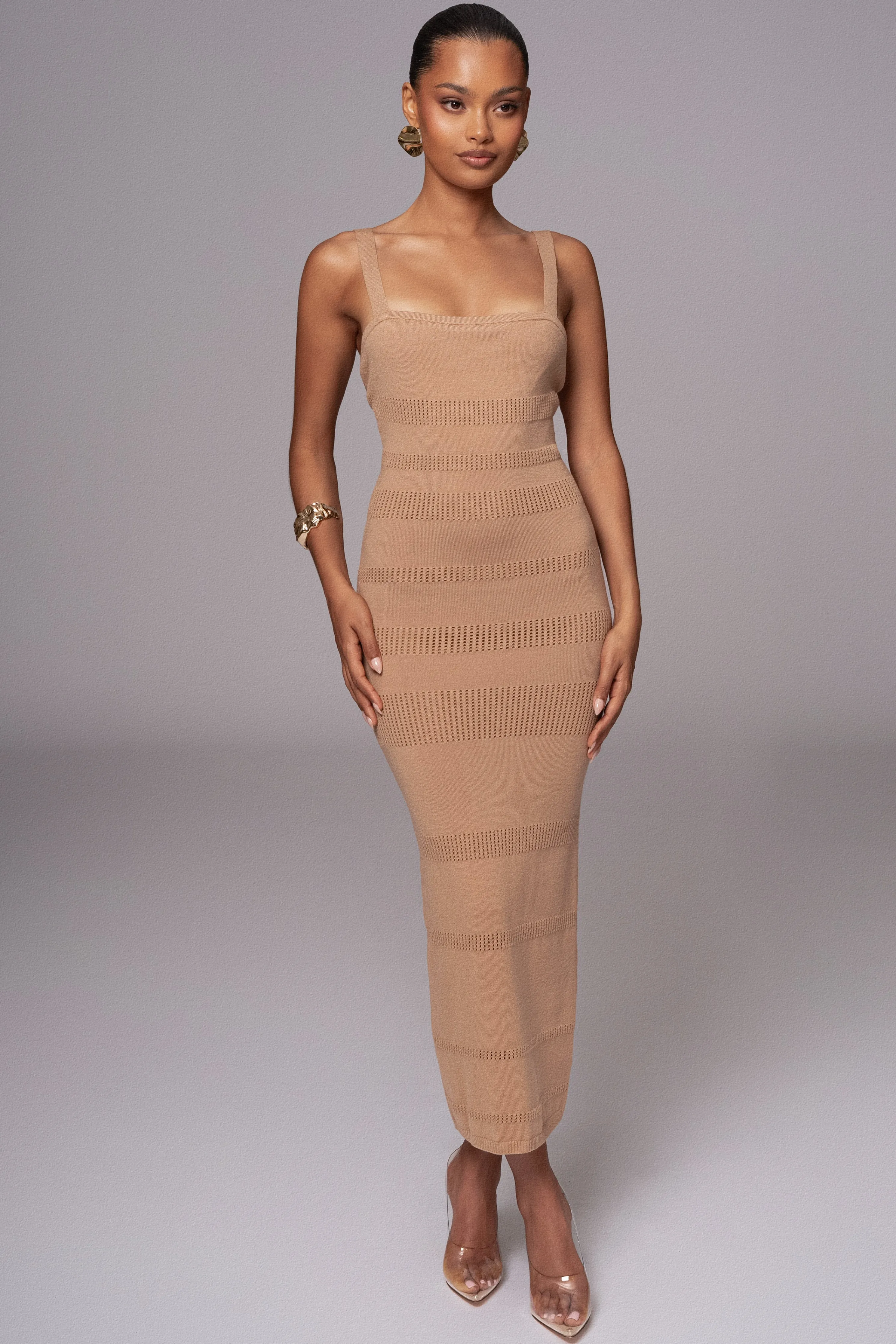 Beige Sandy Shores Knit Midi Dress