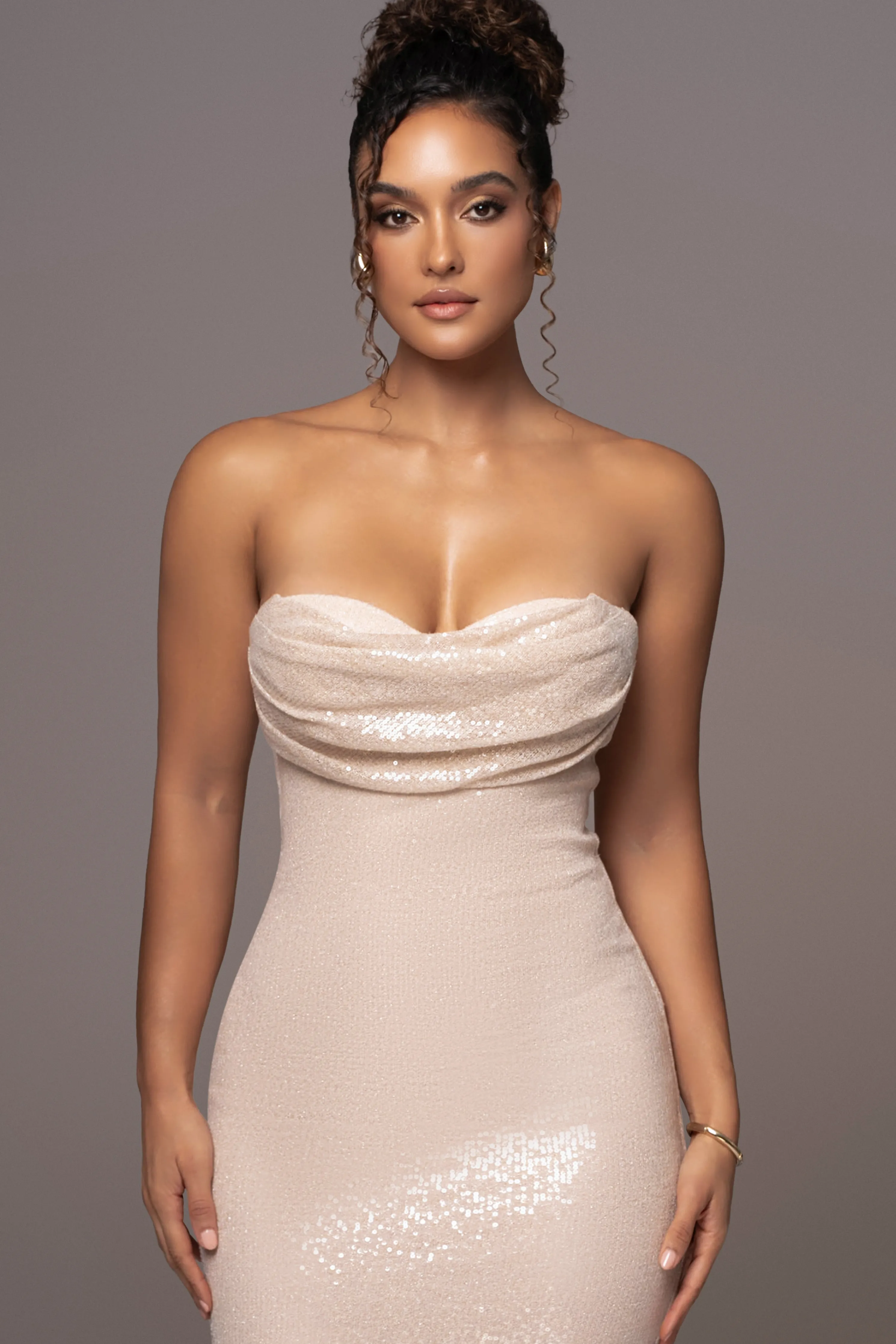 Beige Sequin Visions Of You Midi Dress