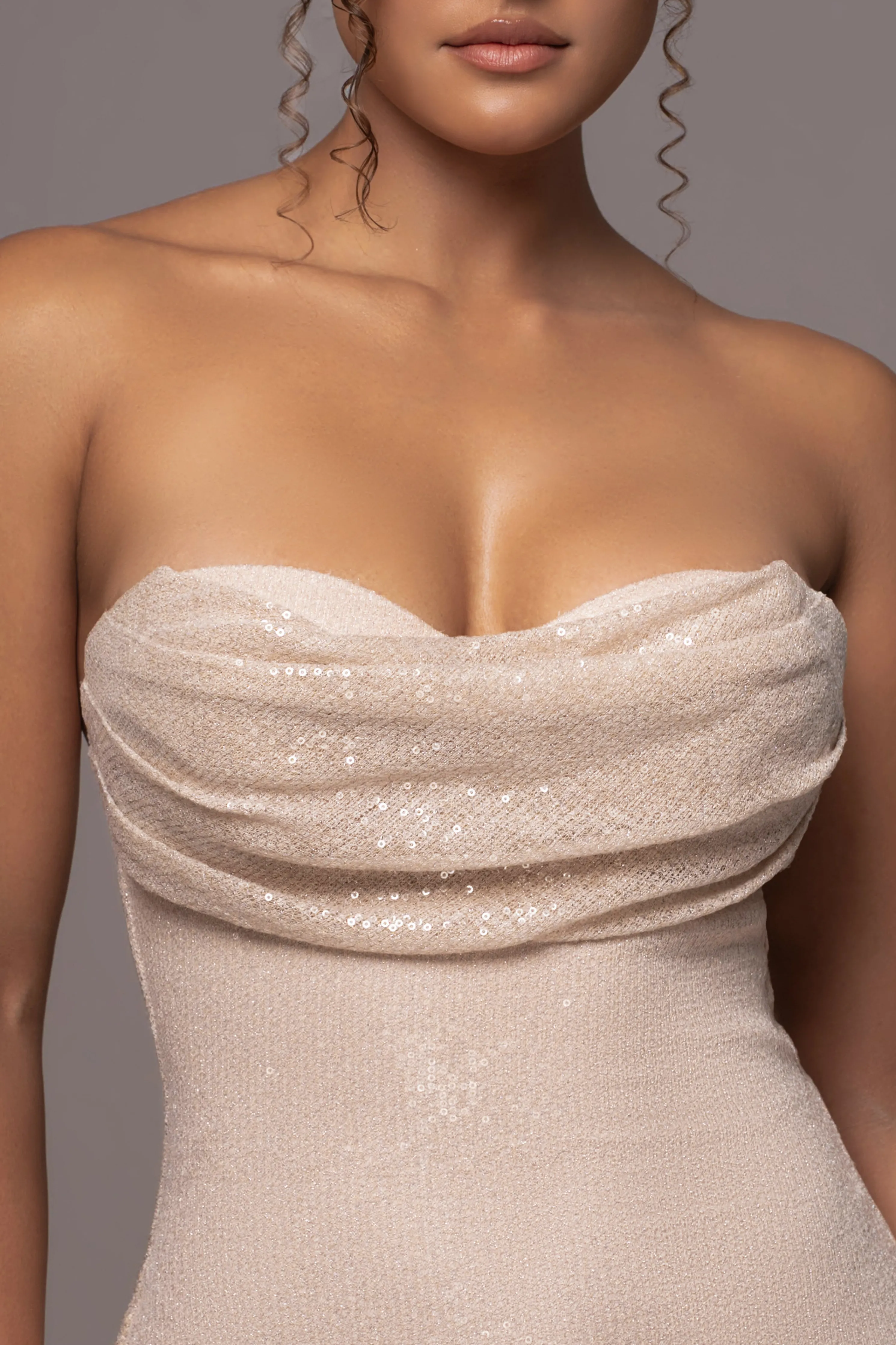 Beige Sequin Visions Of You Midi Dress