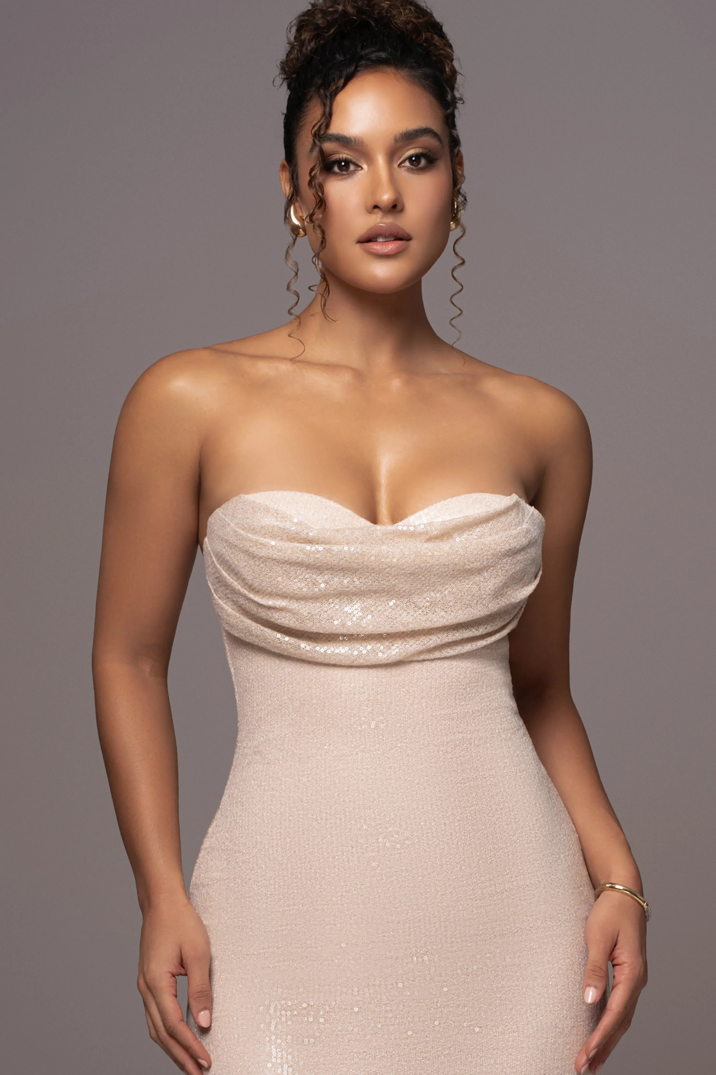 Beige Sequin Visions Of You Midi Dress