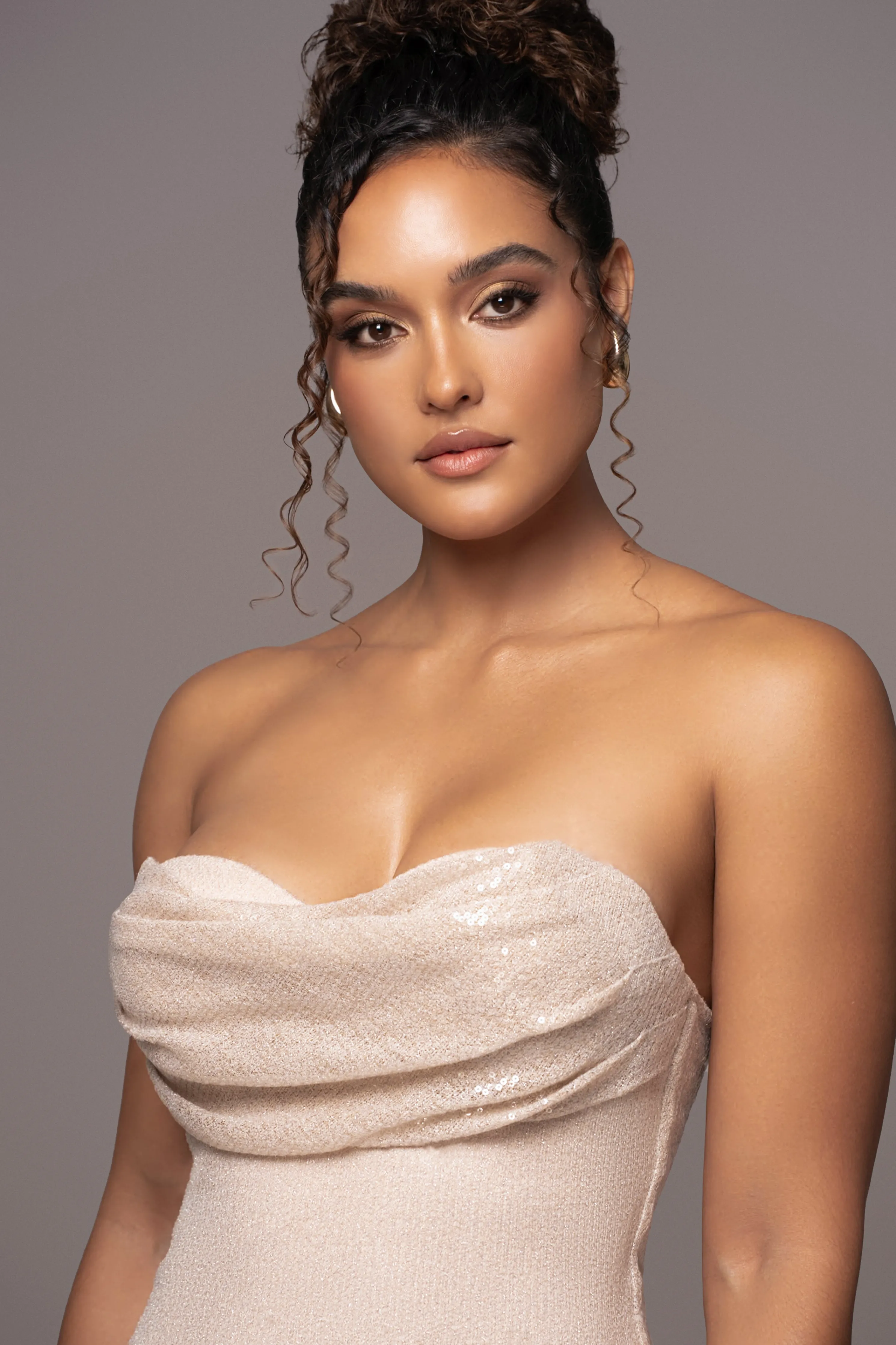 Beige Sequin Visions Of You Midi Dress