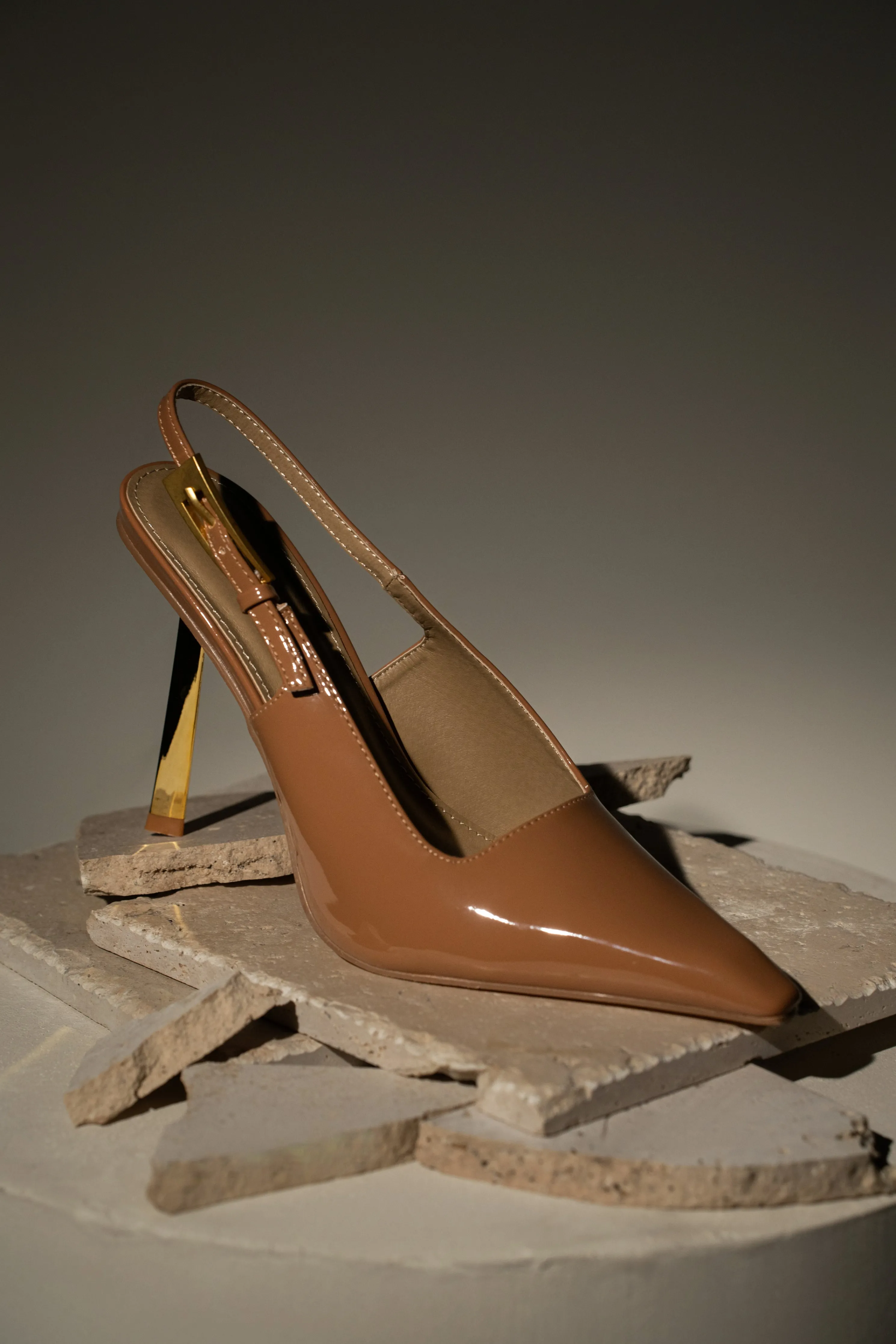 Beige Slingback Pointed Toe Pumps