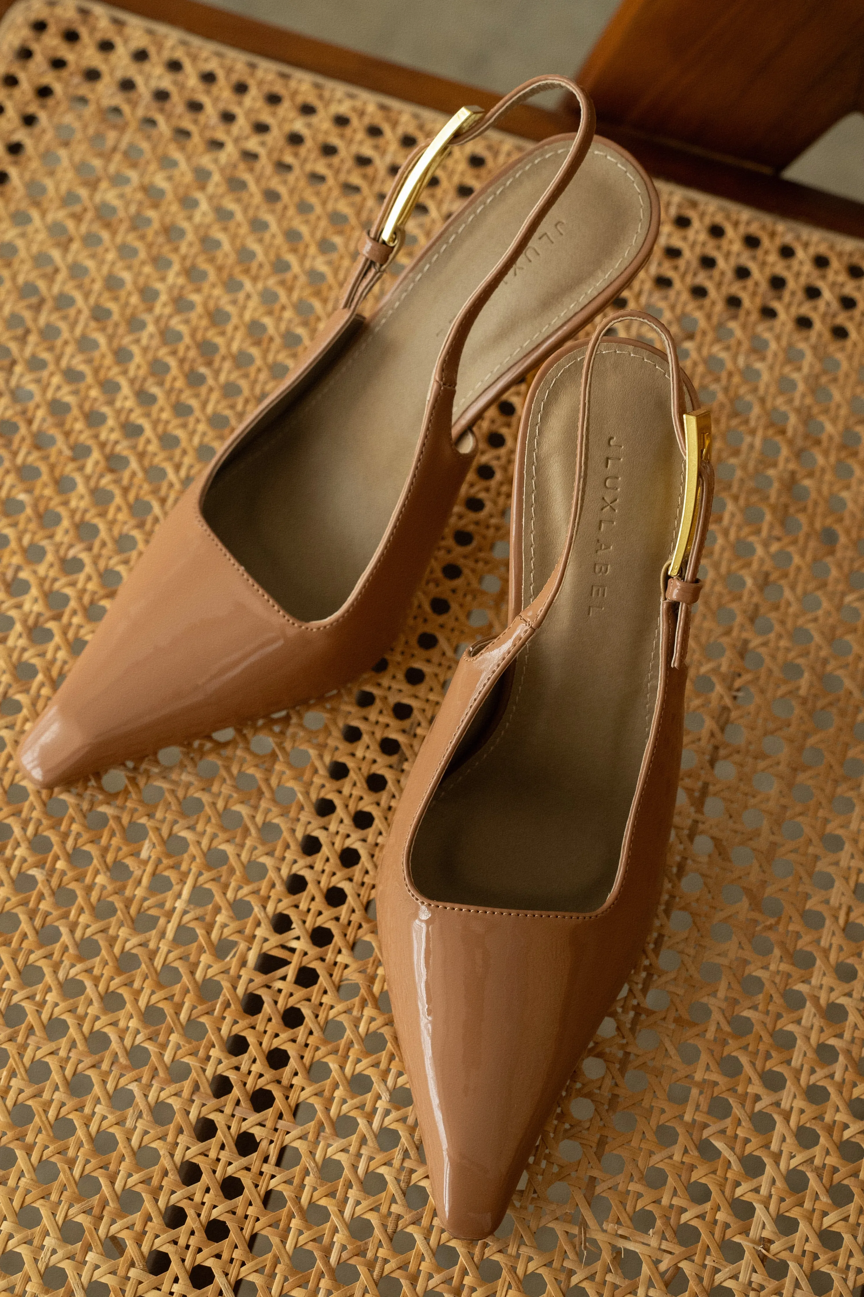 Beige Slingback Pointed Toe Pumps