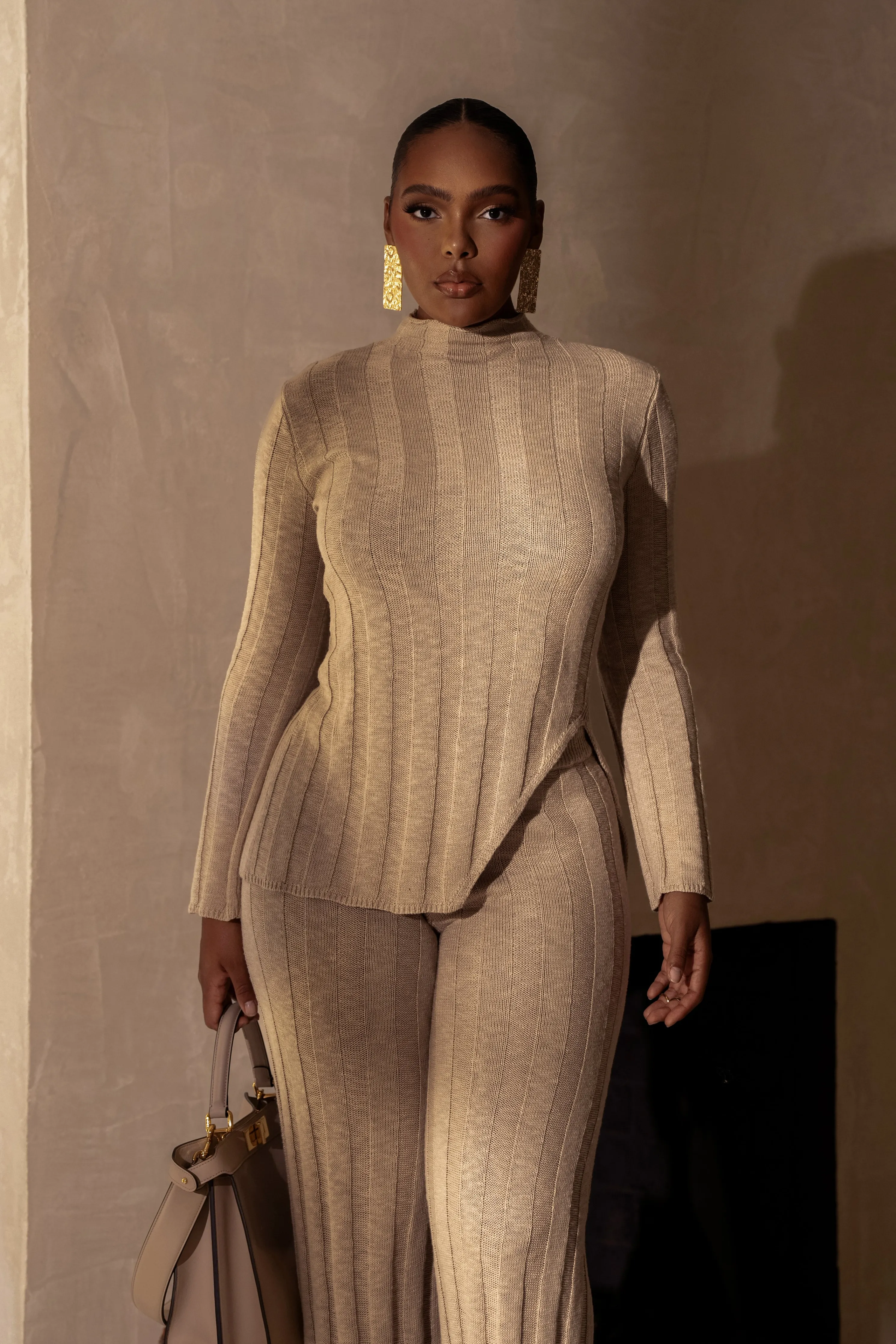 Beige Take A Chance Ribbed Pant Set