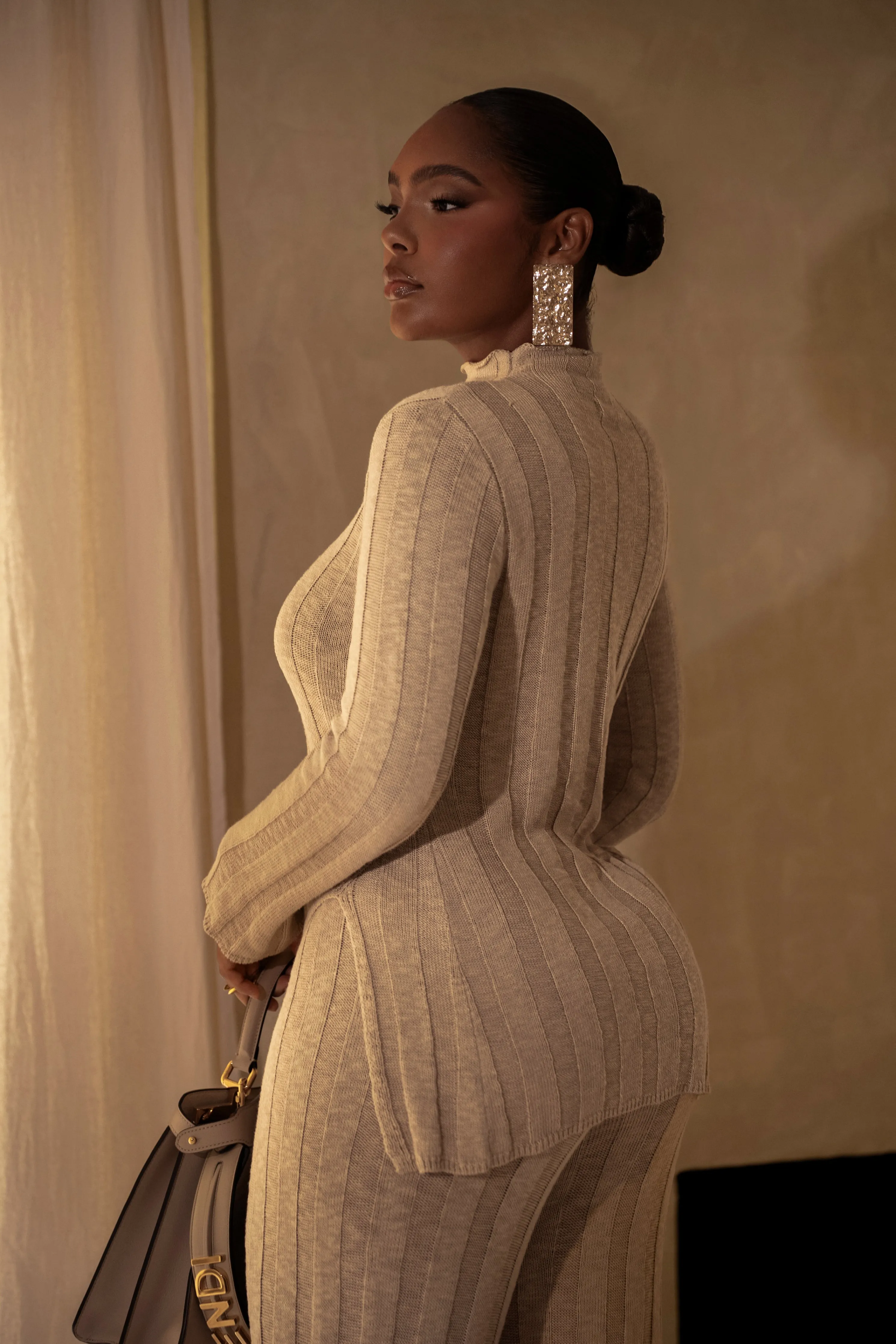 Beige Take A Chance Ribbed Pant Set