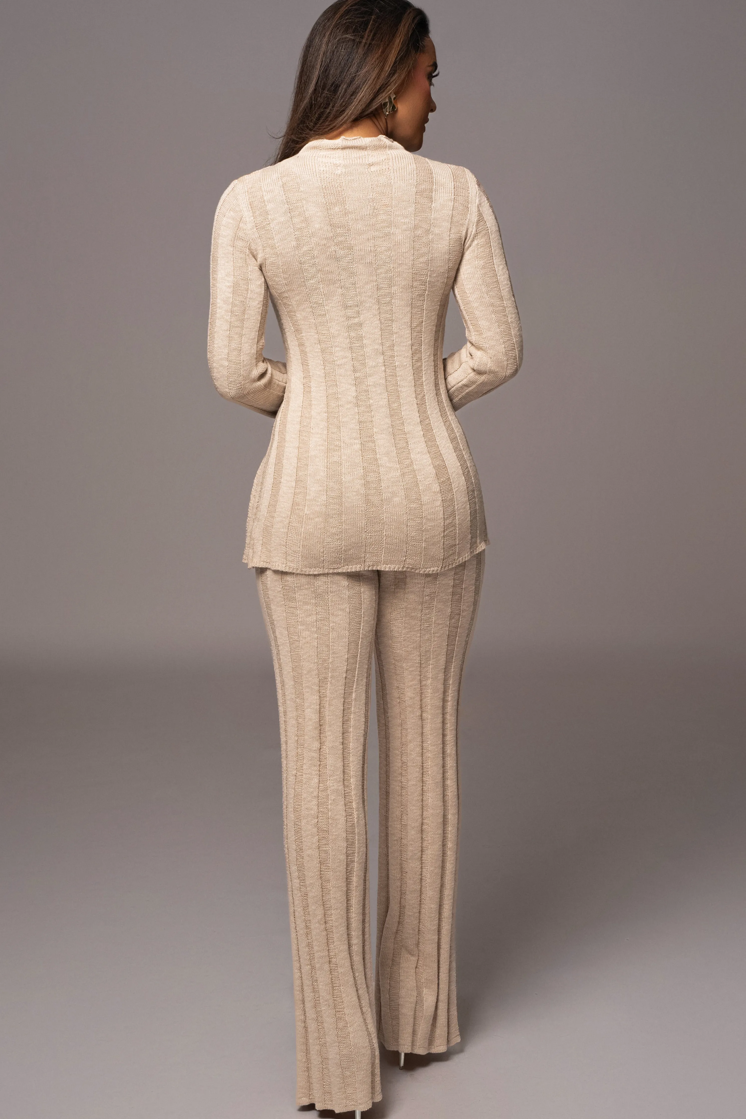 Beige Take A Chance Ribbed Pant Set