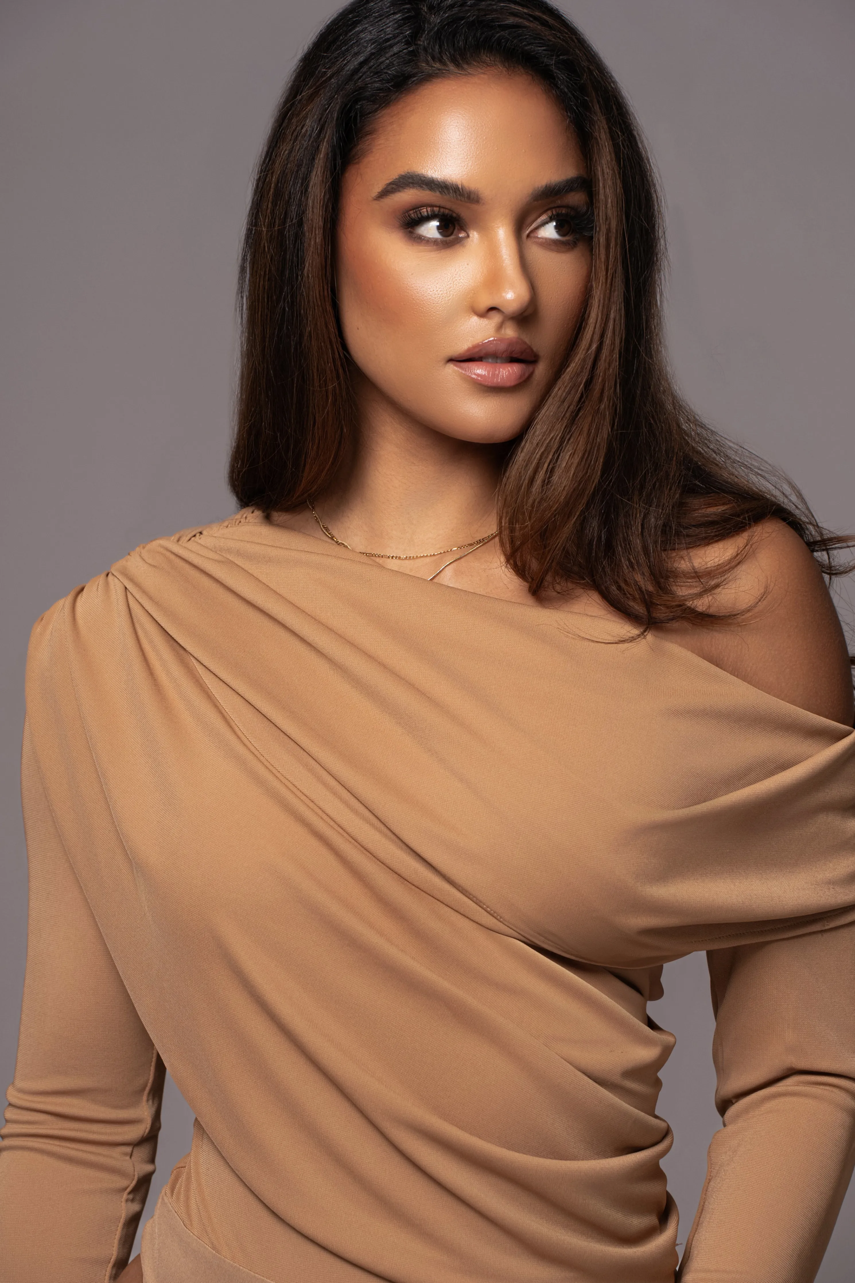 Beige Ultra High Neck Bodysuit