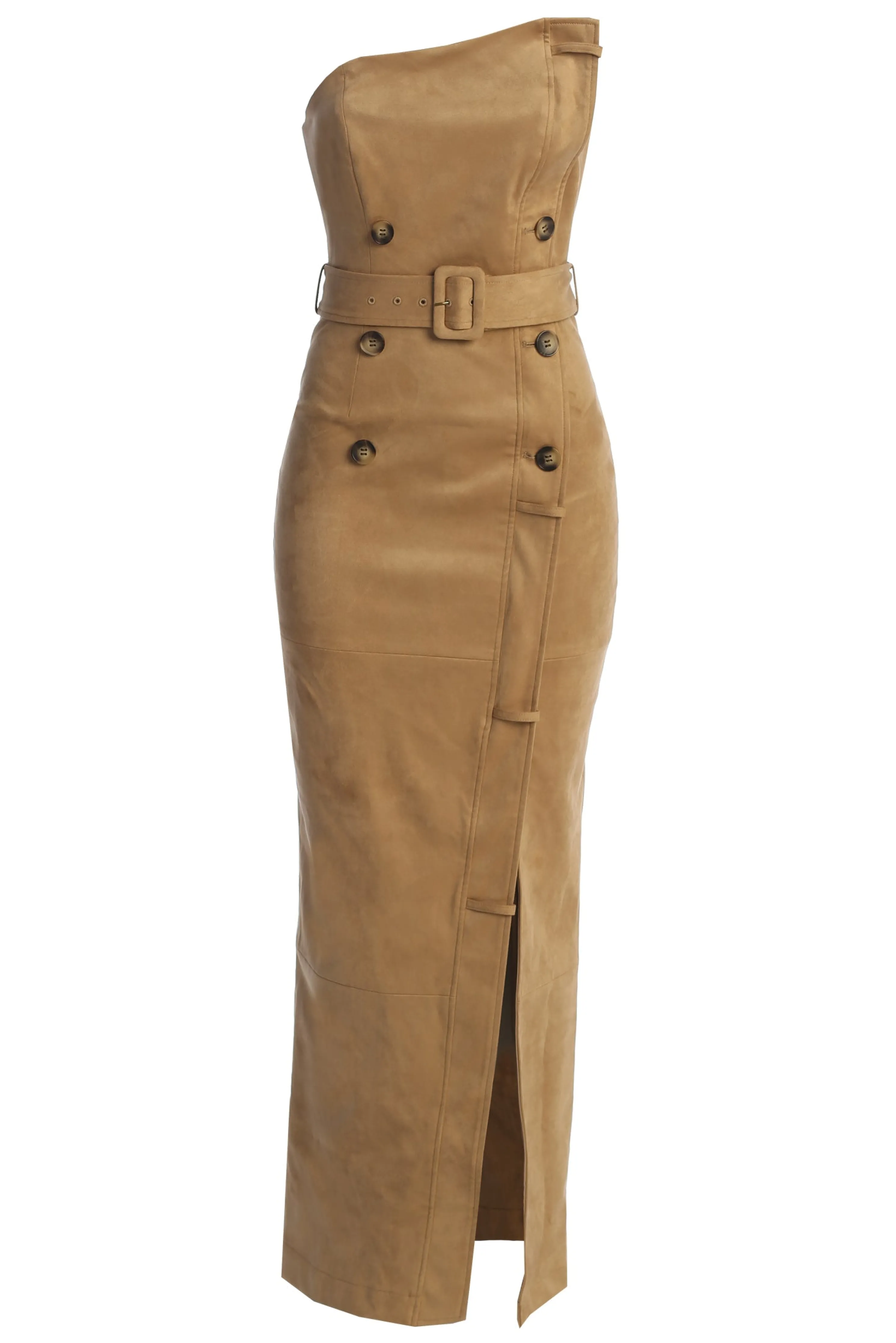 Beige Xena Suede Maxi Dress