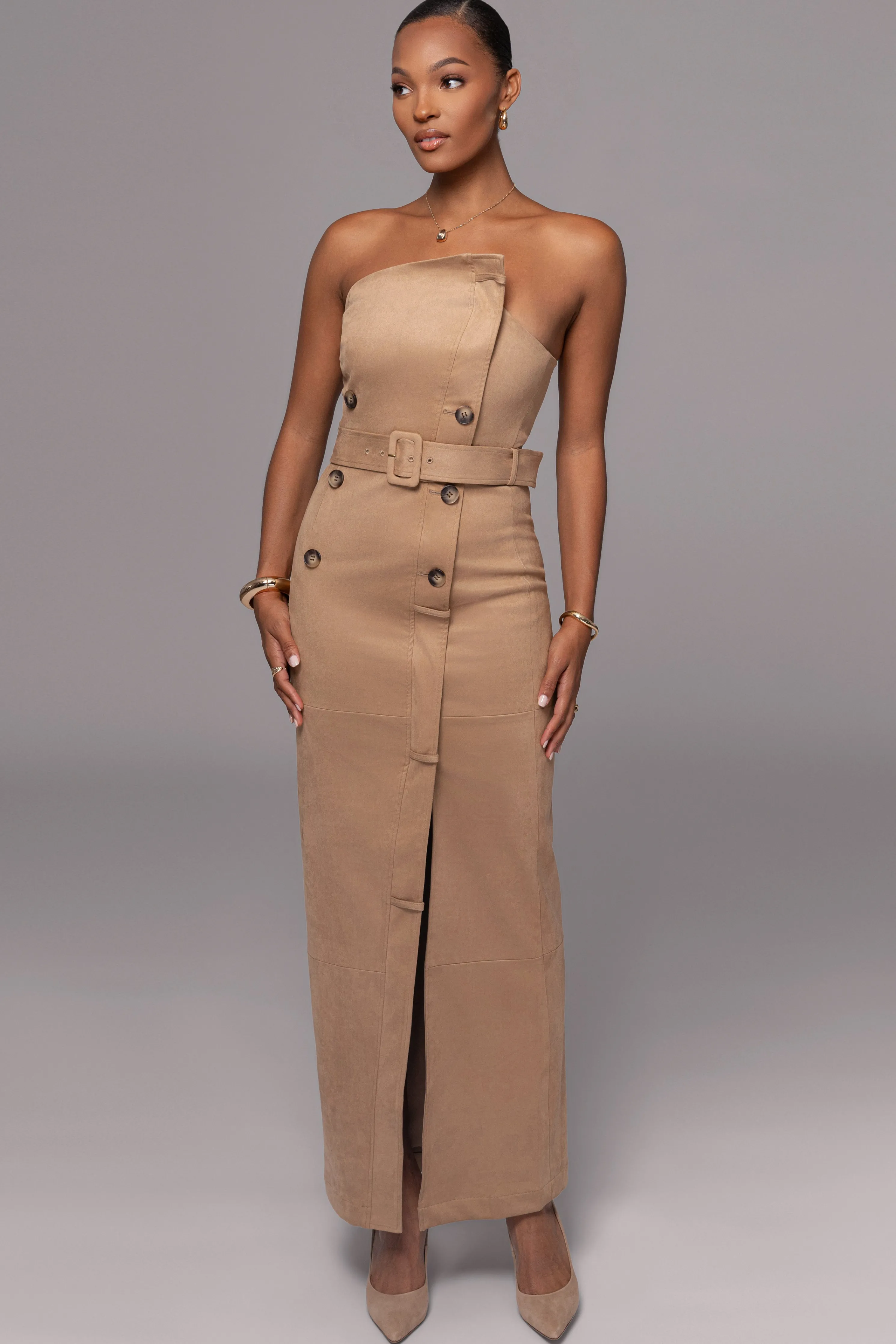 Beige Xena Suede Maxi Dress