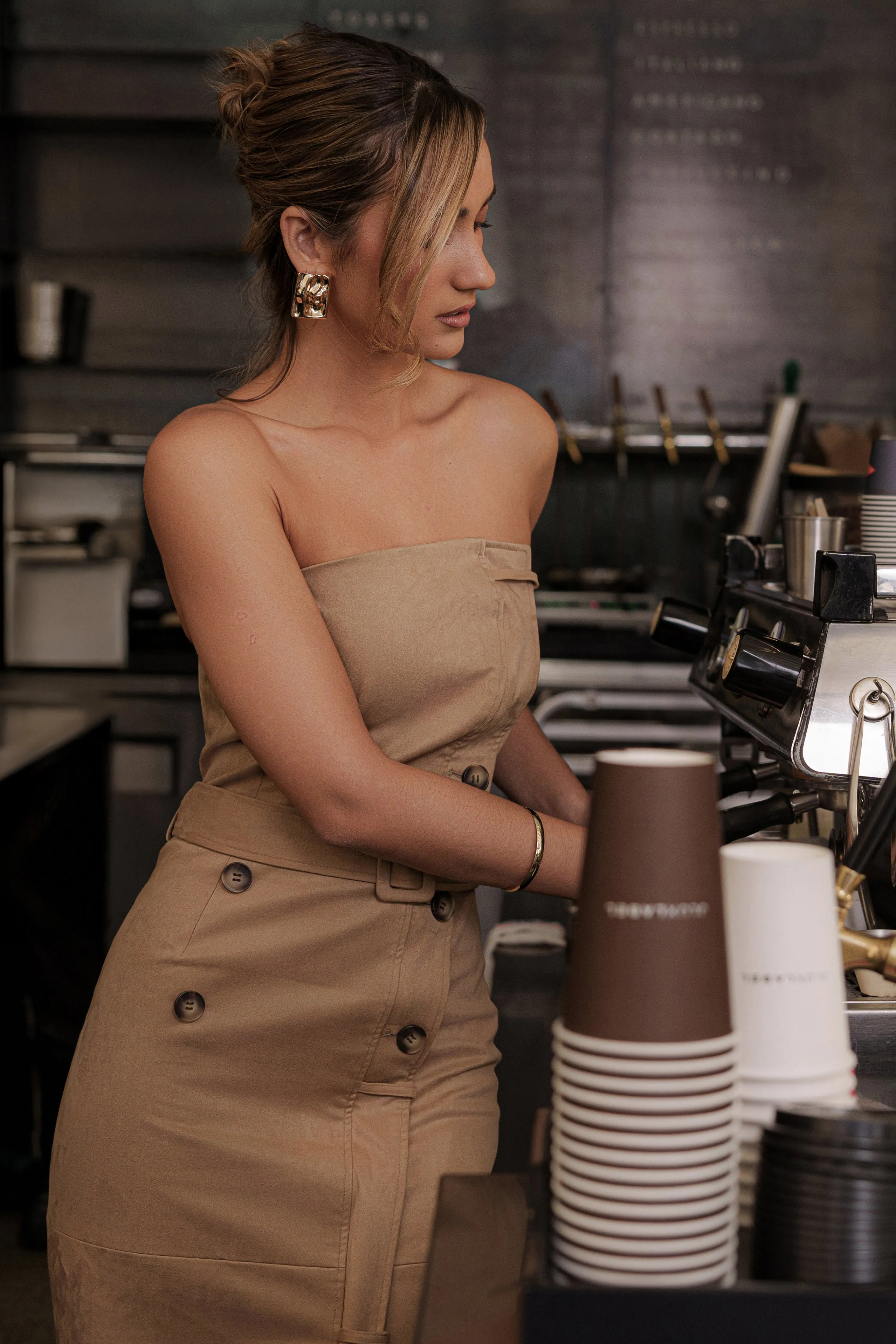 Beige Xena Suede Maxi Dress