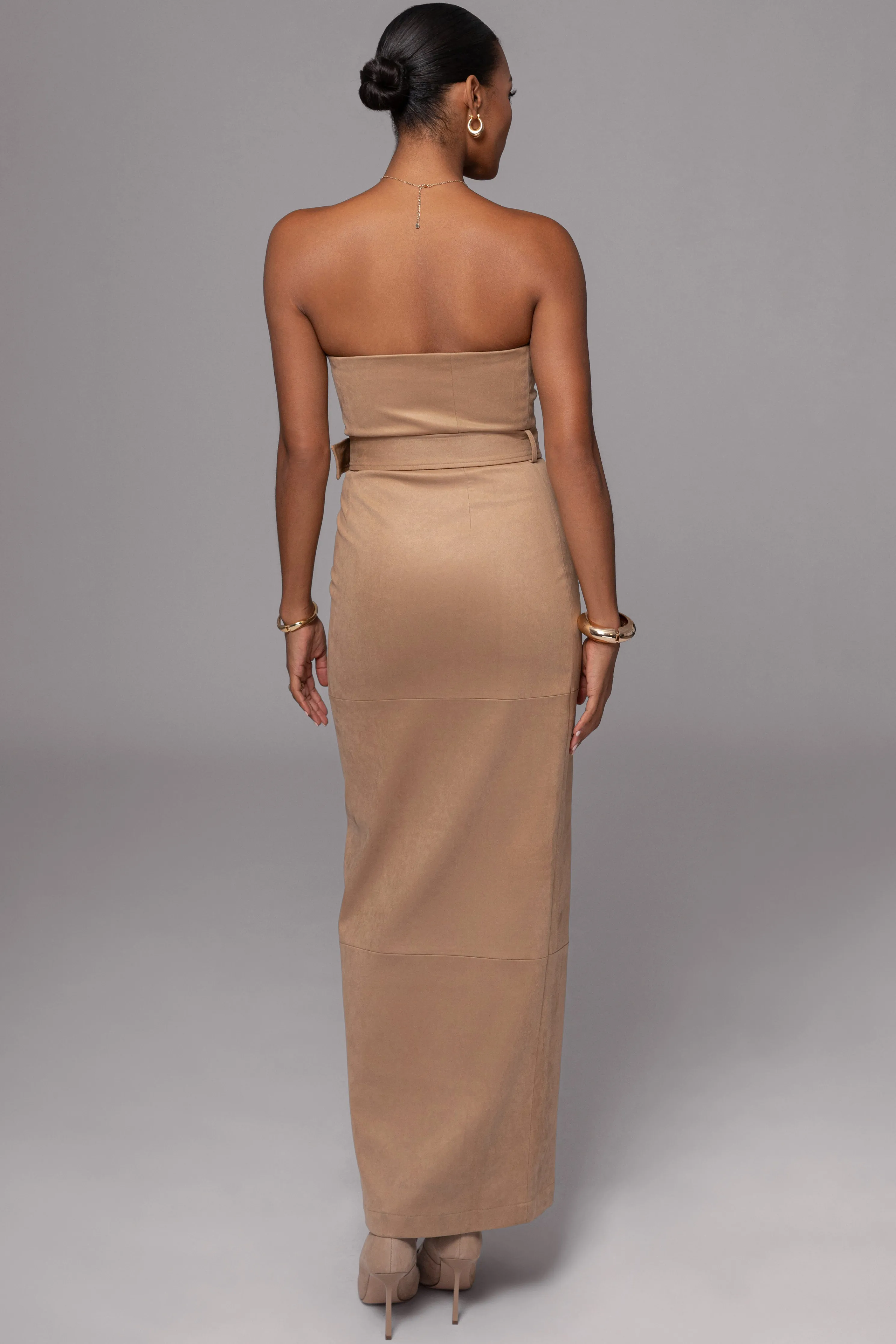 Beige Xena Suede Maxi Dress