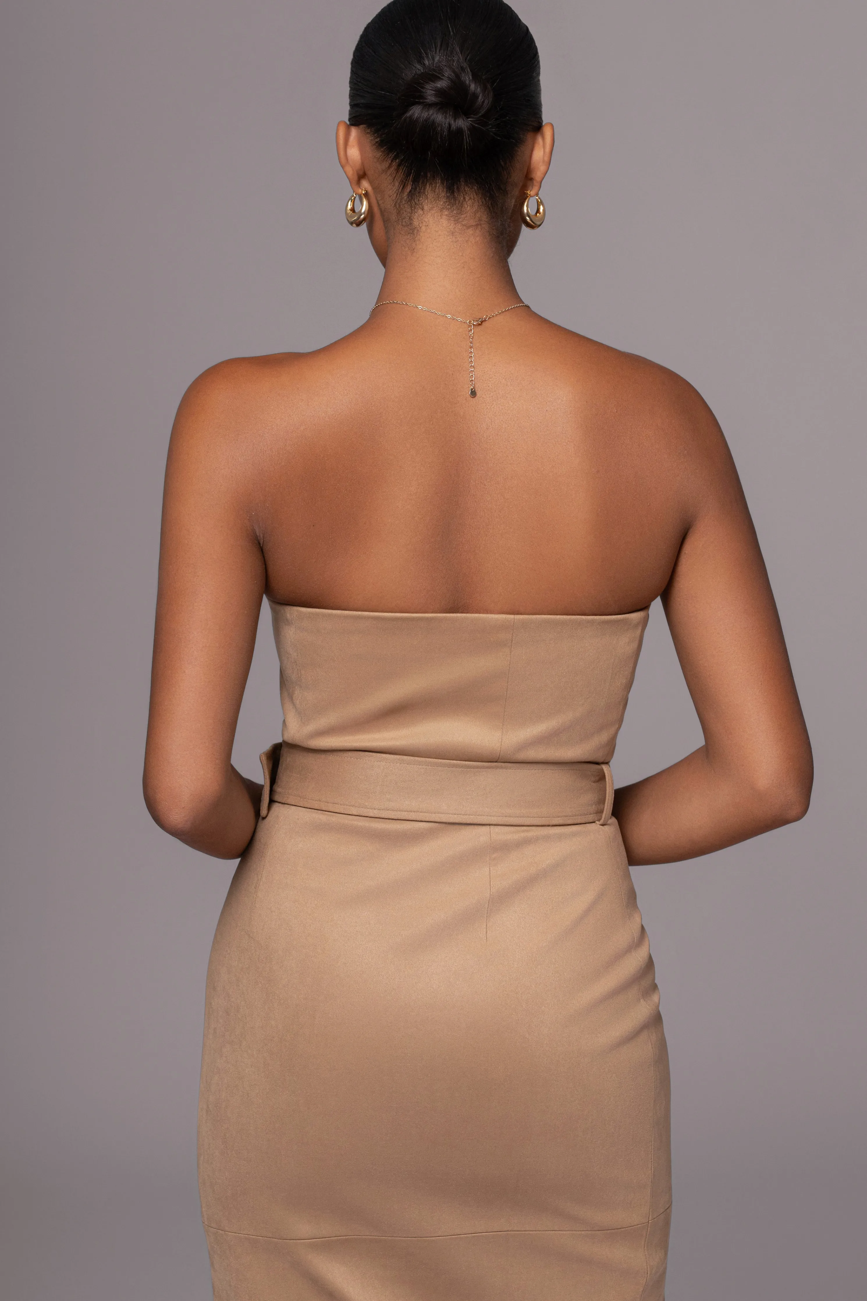 Beige Xena Suede Maxi Dress