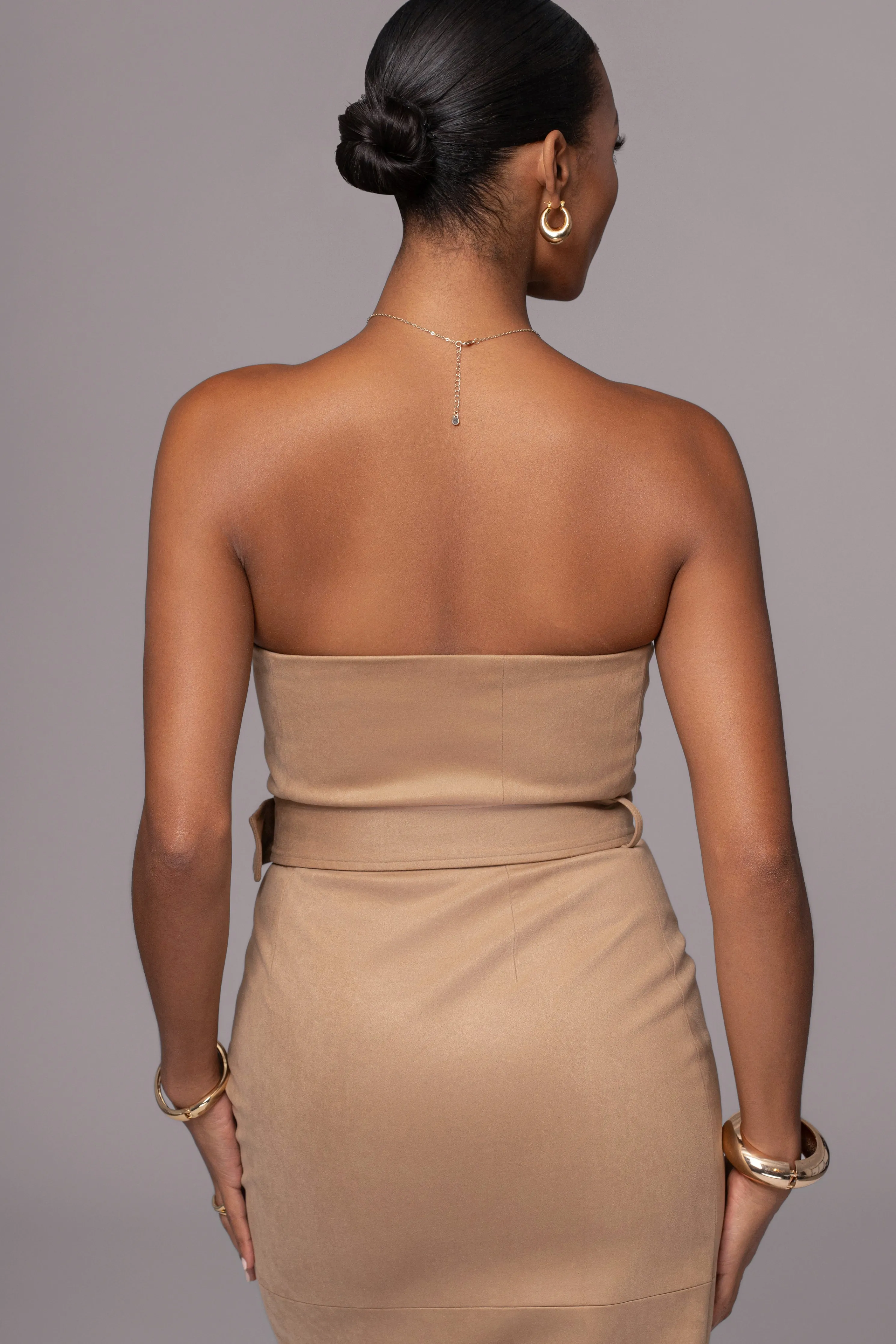 Beige Xena Suede Maxi Dress