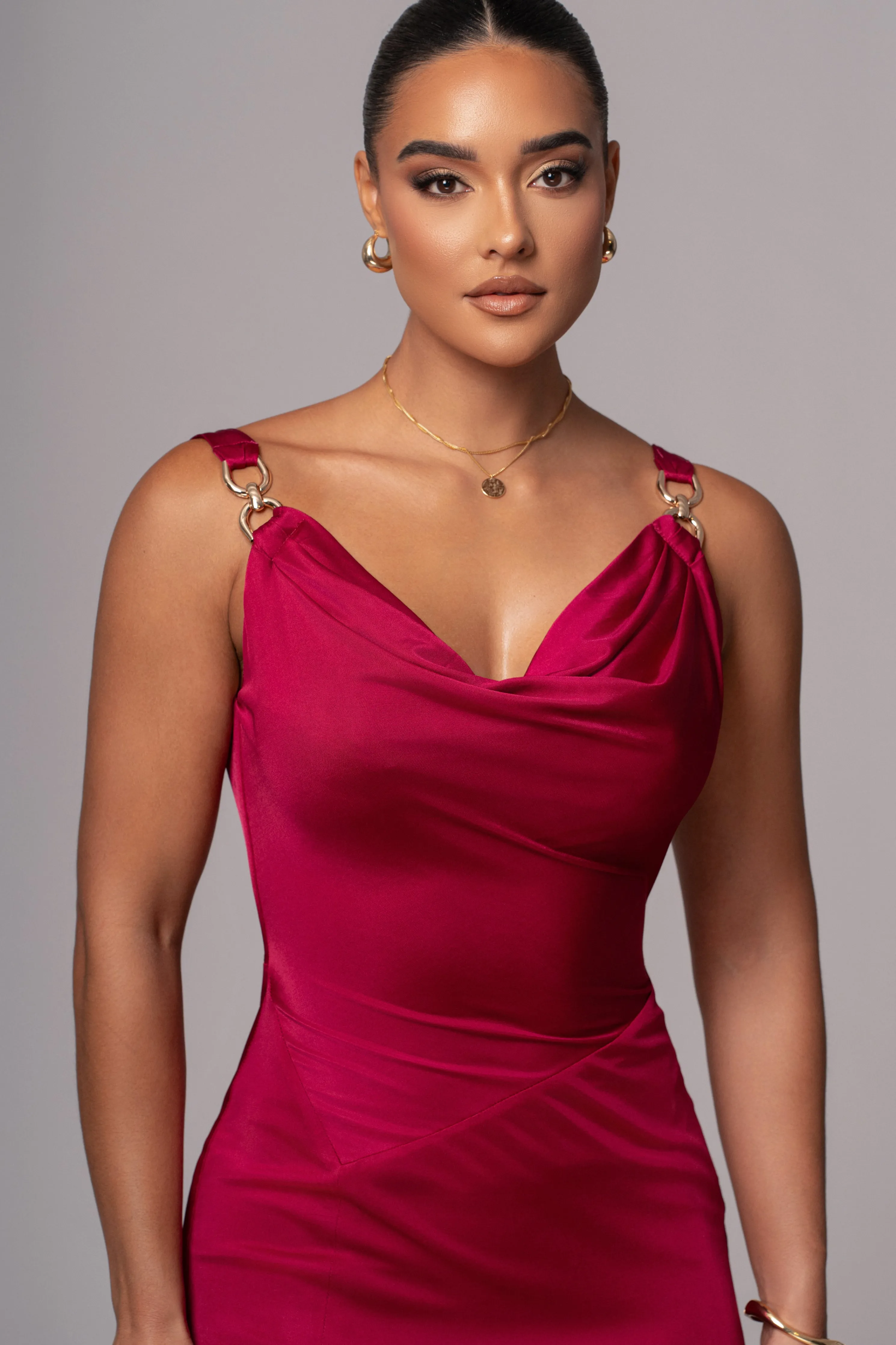 Berry Cowl Neck Chain Dress