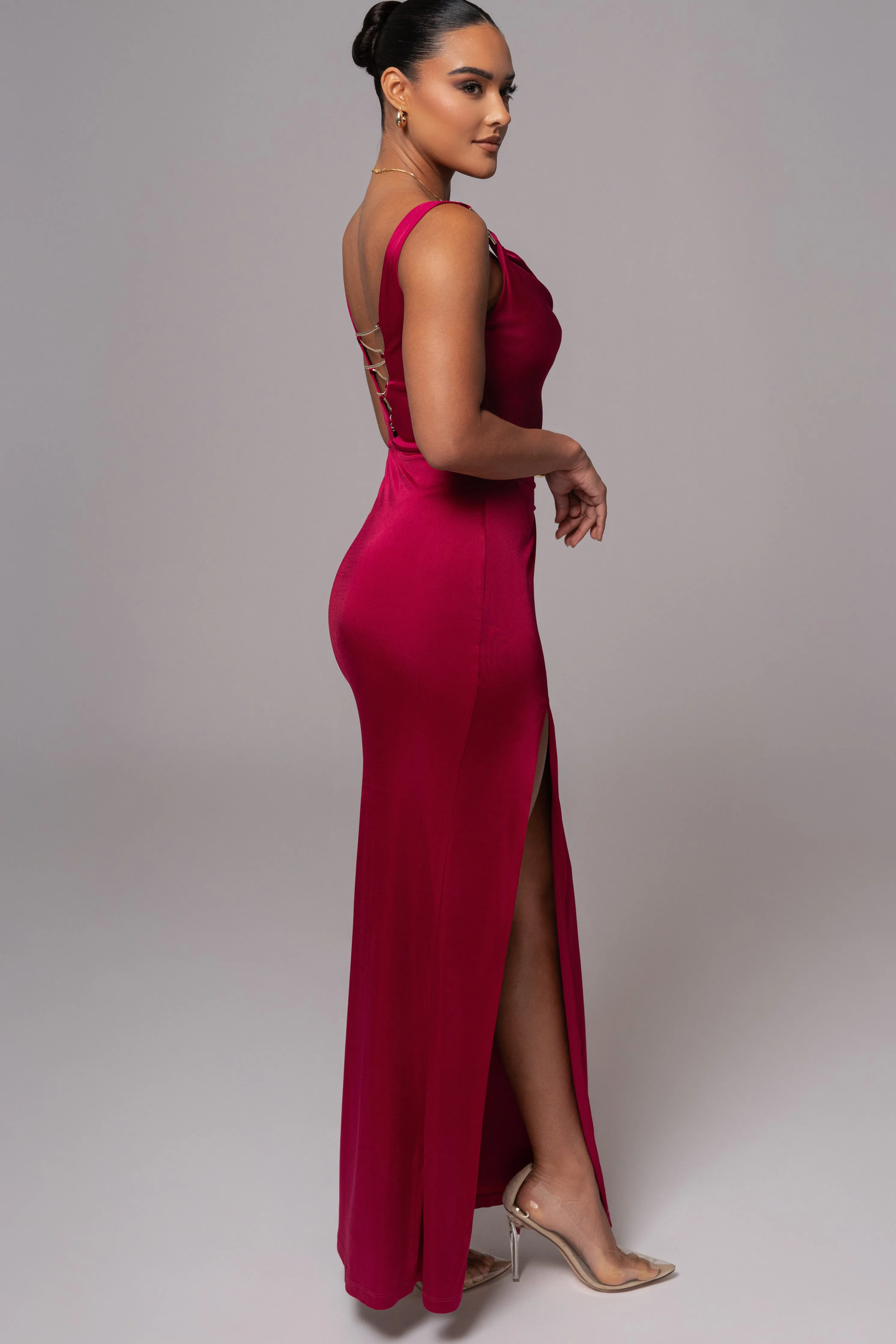 Berry Cowl Neck Chain Dress