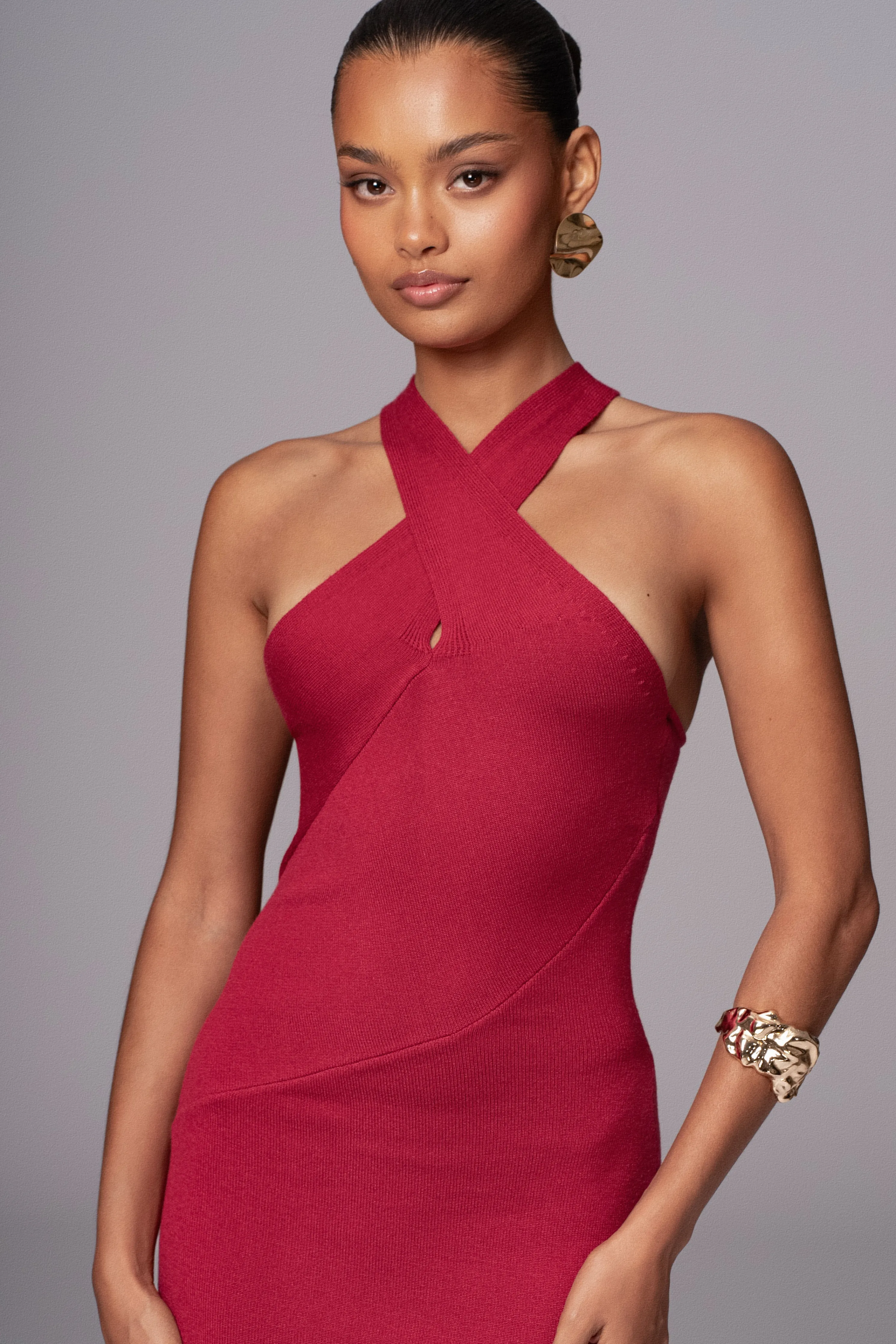 Berry Steph Halter Maxi Dress