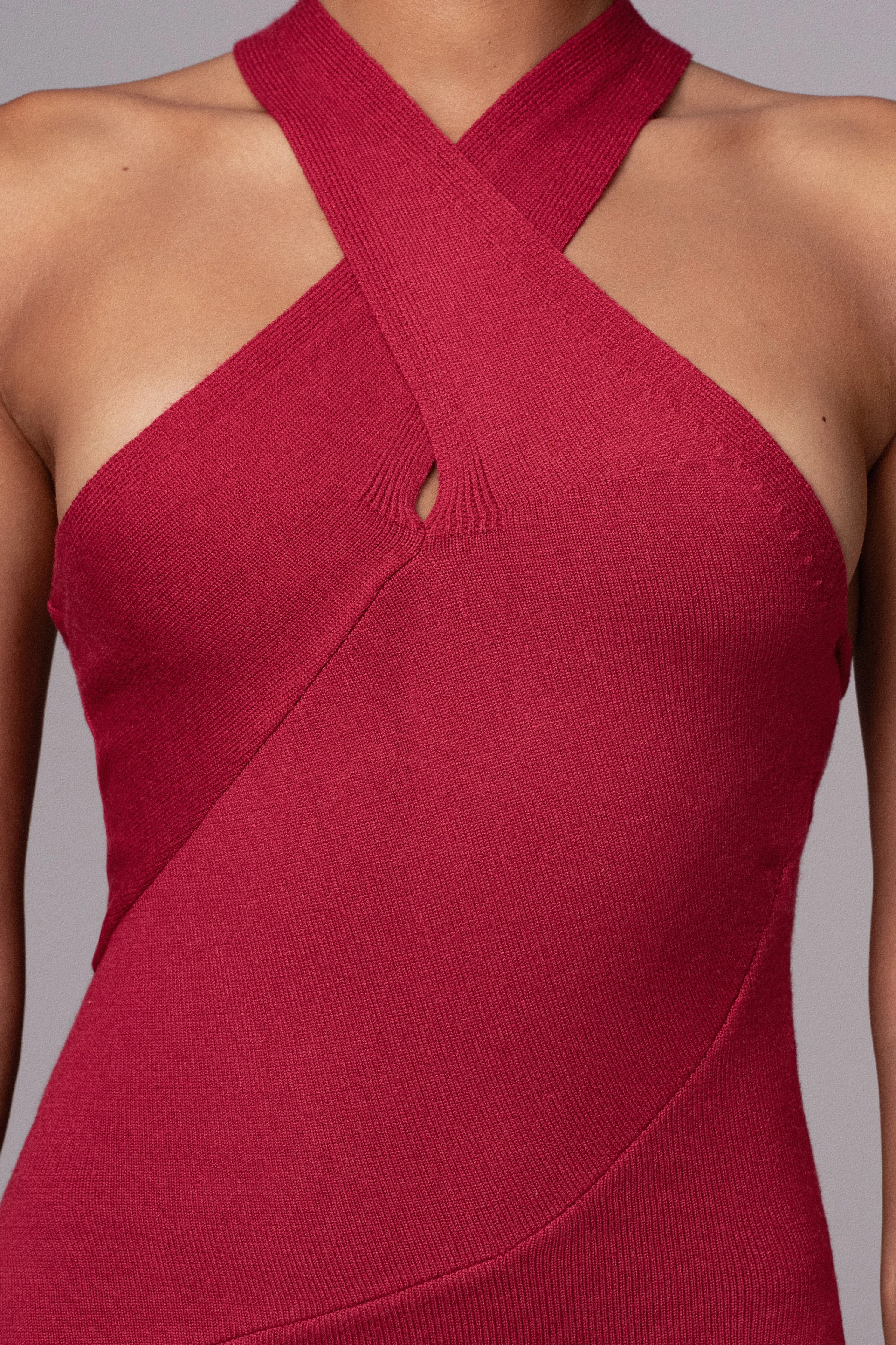 Berry Steph Halter Maxi Dress