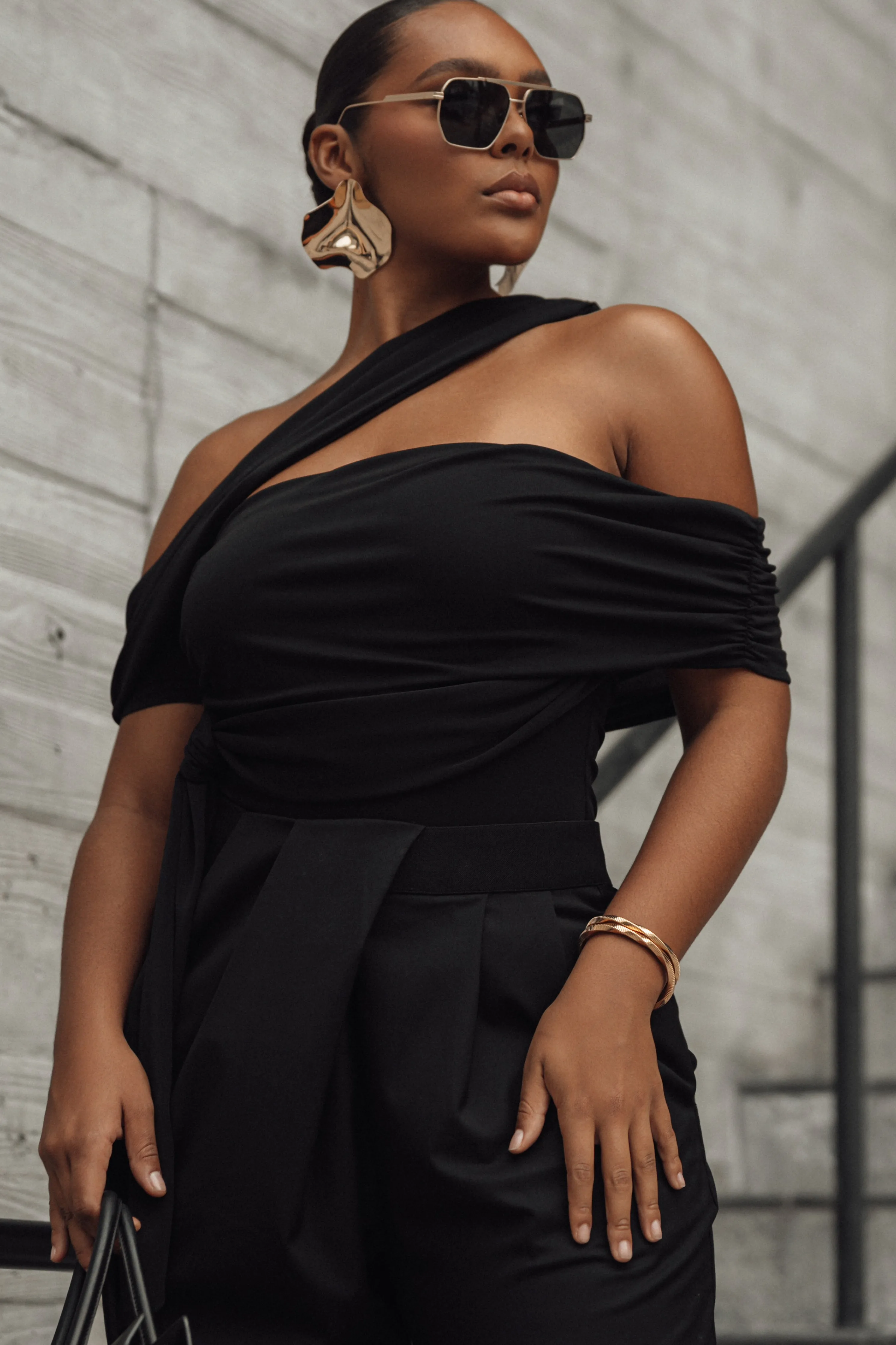 Black Above All Drape Bodysuit