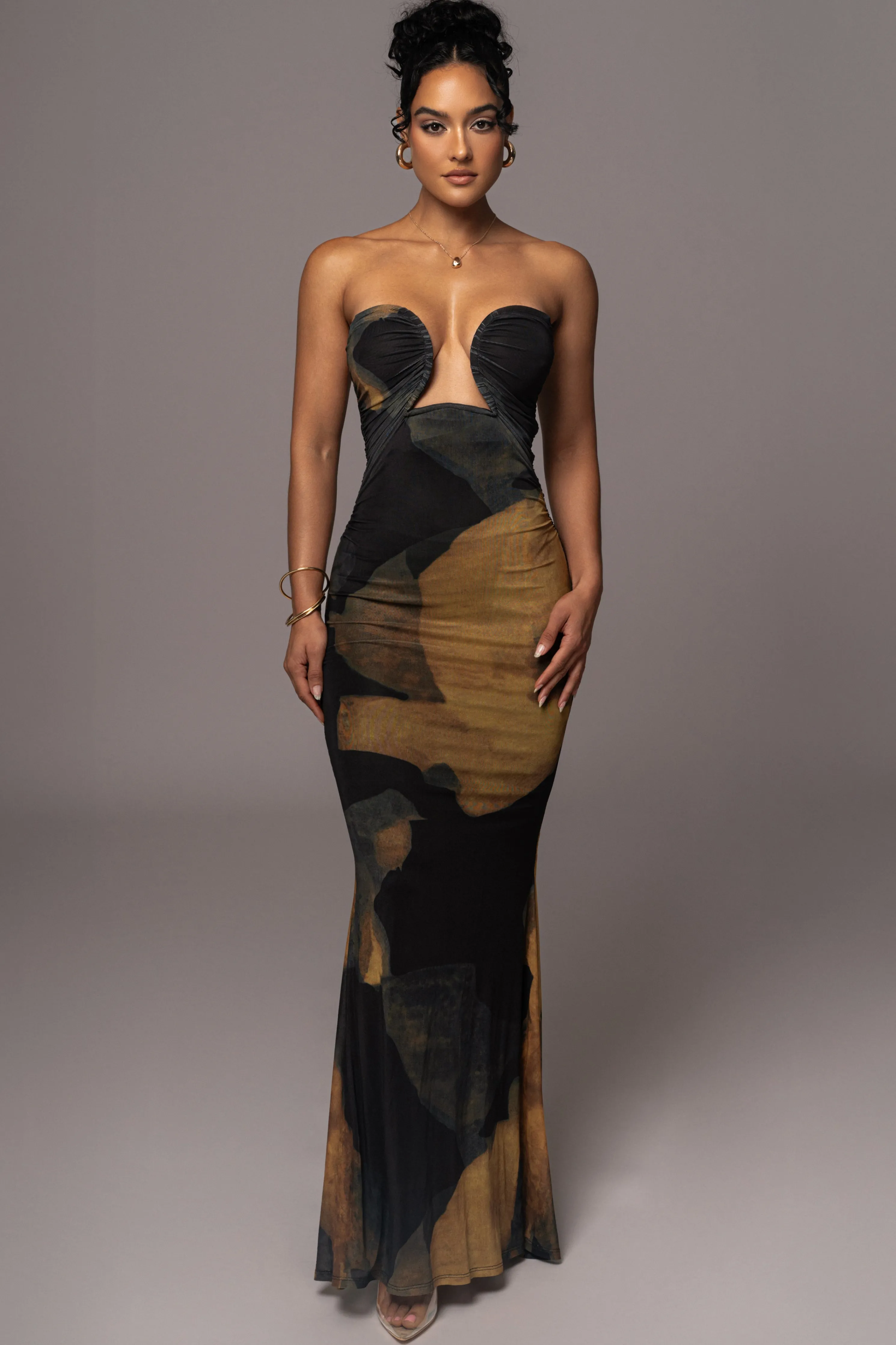 Black Abstract Bethany Strapless Maxi Dress