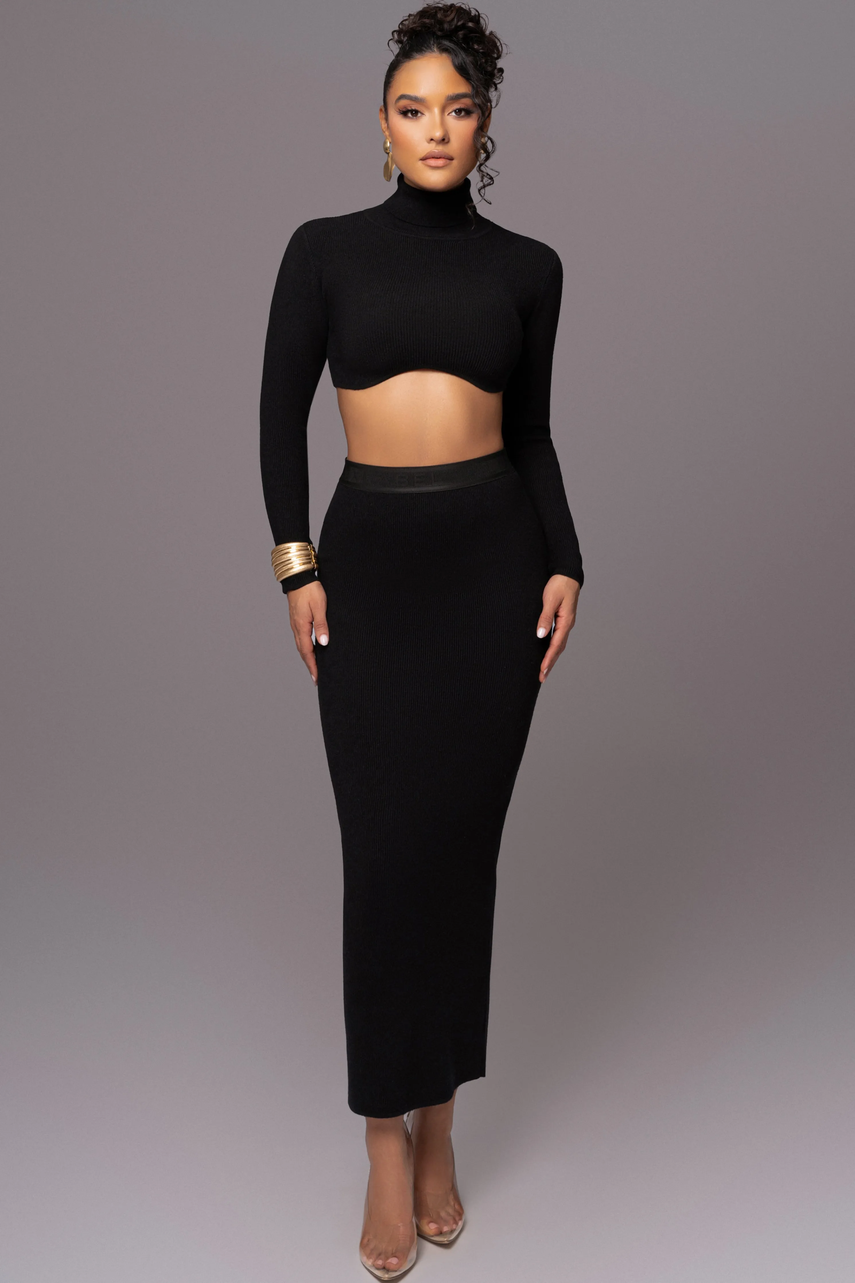 Black Anise Ribbed Skirt Set