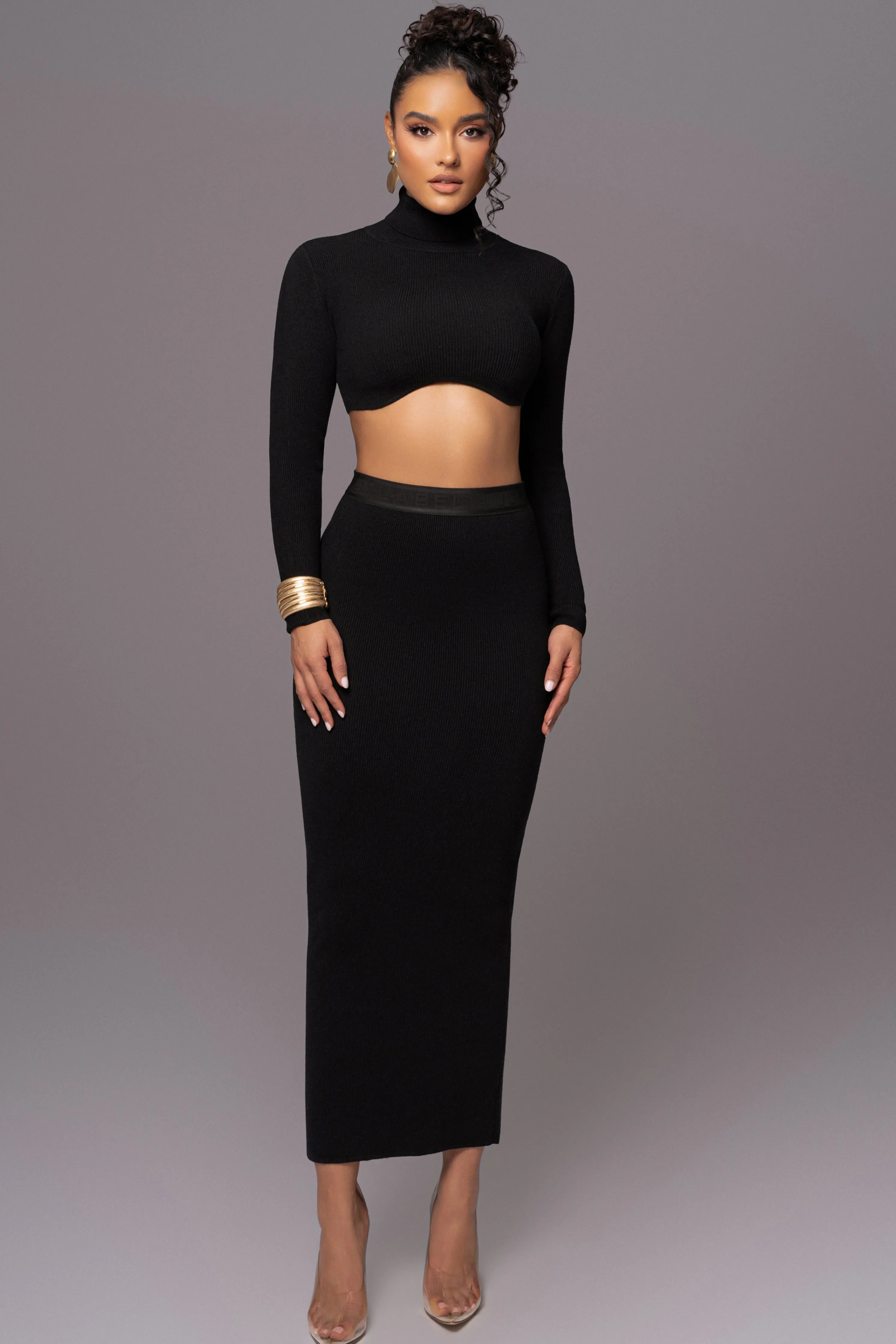 Black Anise Ribbed Skirt Set