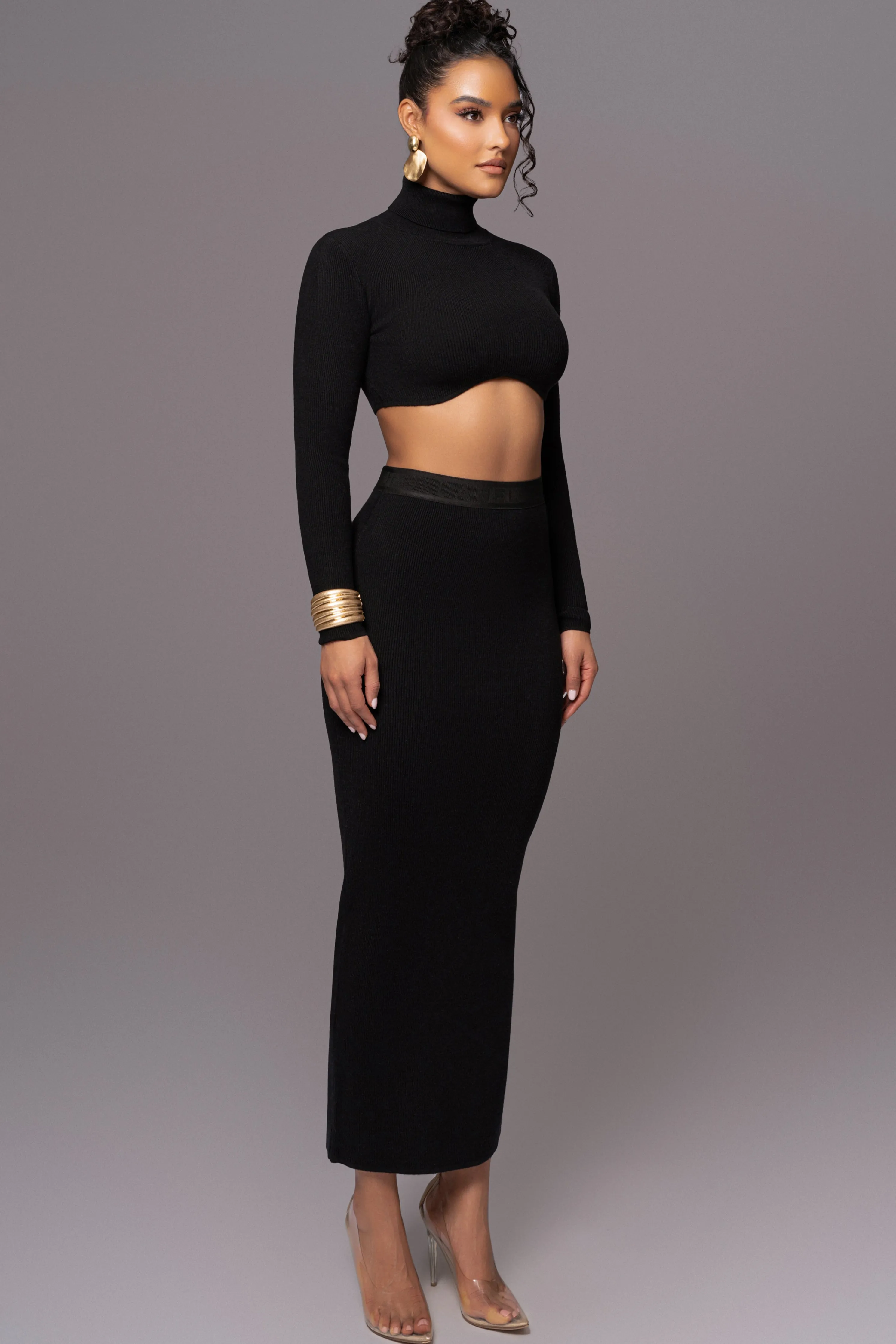 Black Anise Ribbed Skirt Set