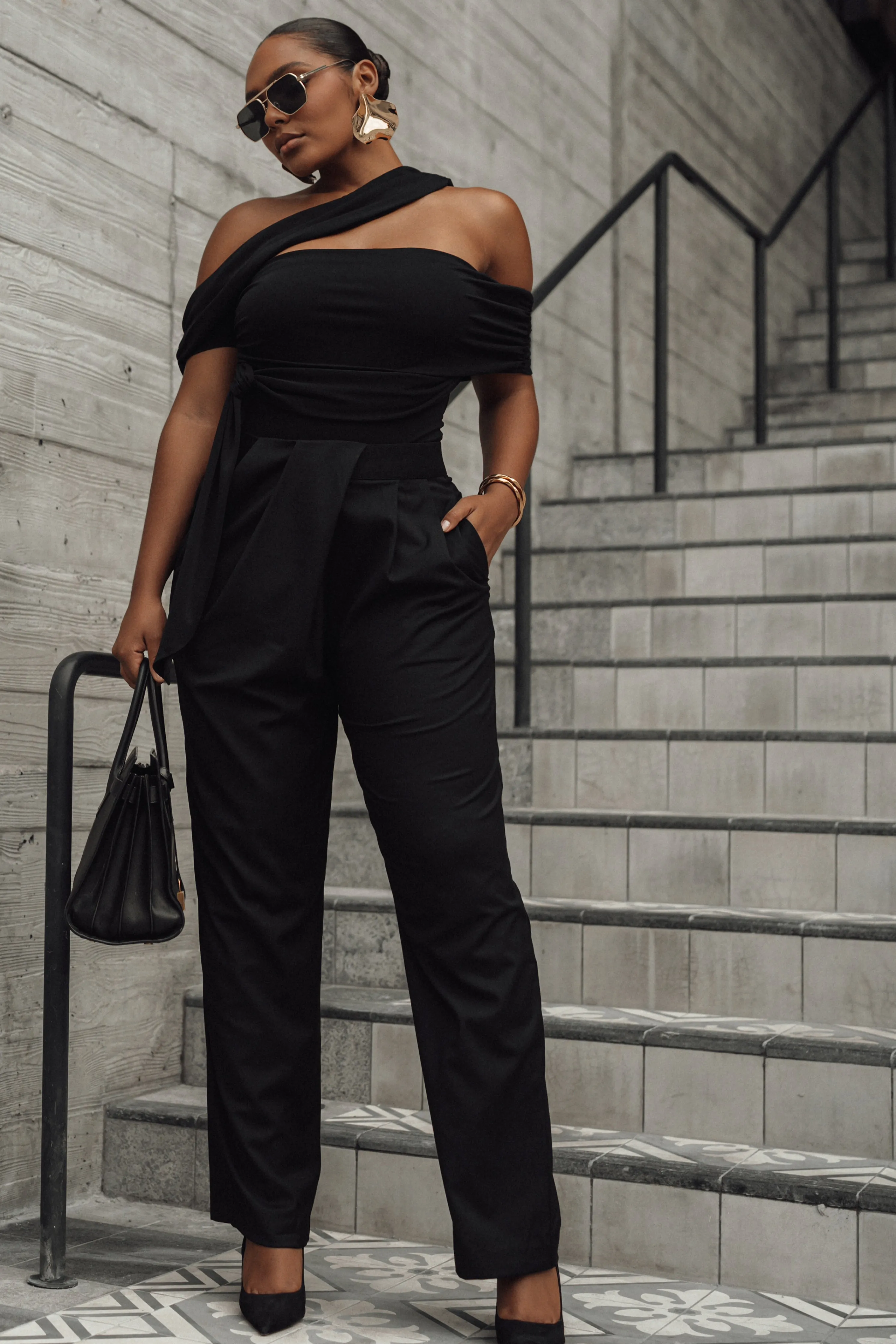 Black Asymmetrical Draped Trousers