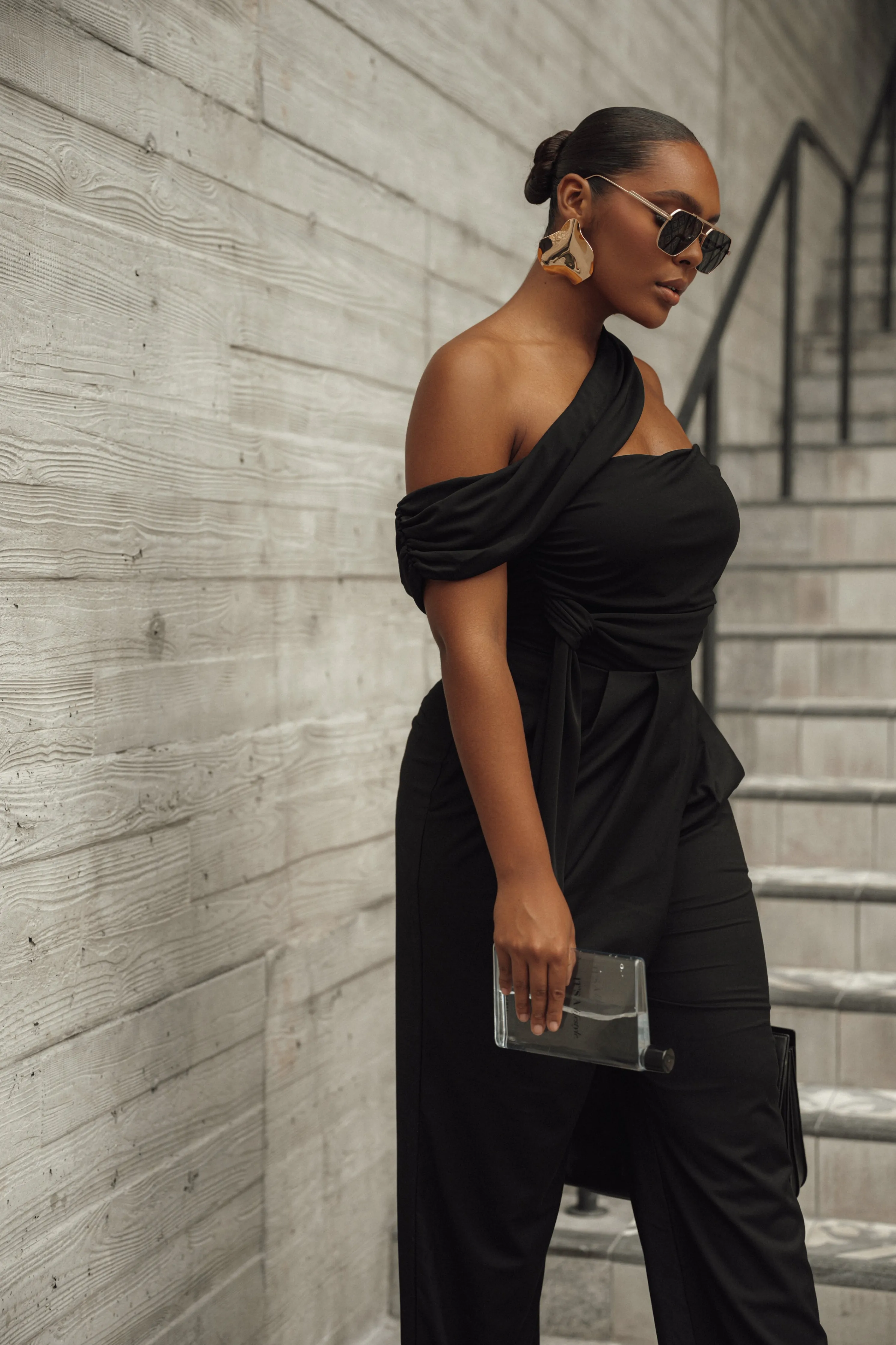 Black Asymmetrical Draped Trousers