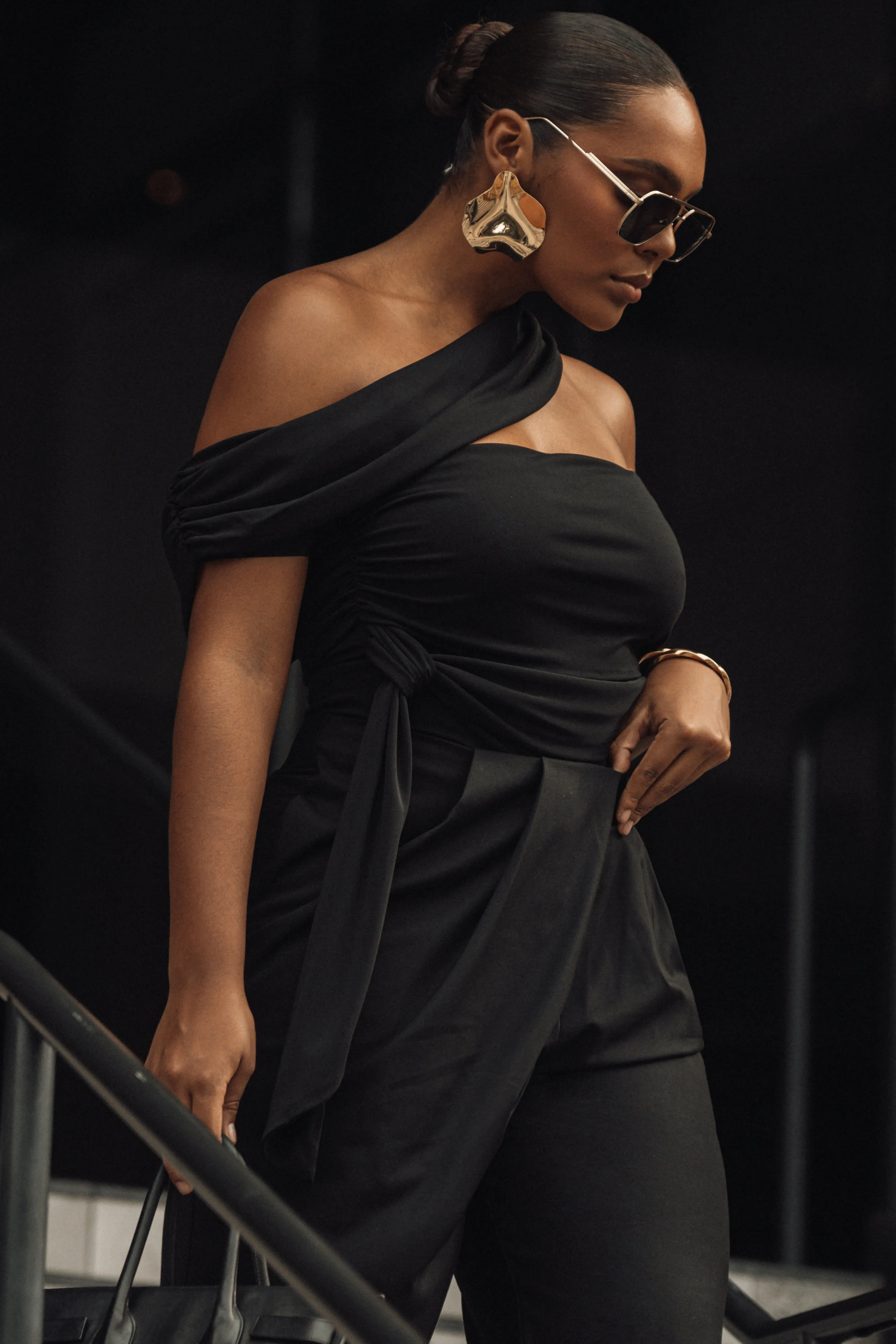 Black Asymmetrical Draped Trousers