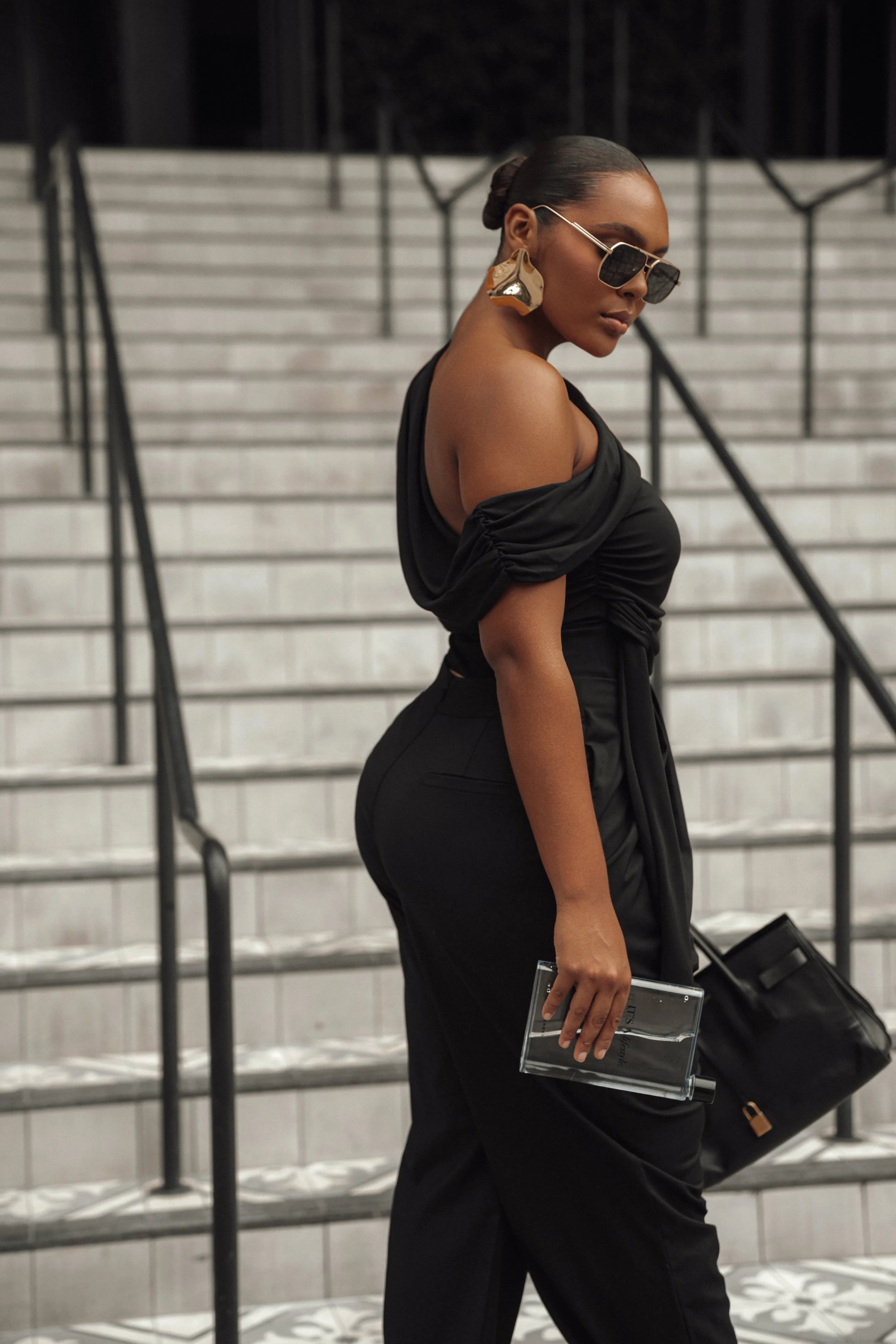 Black Asymmetrical Draped Trousers