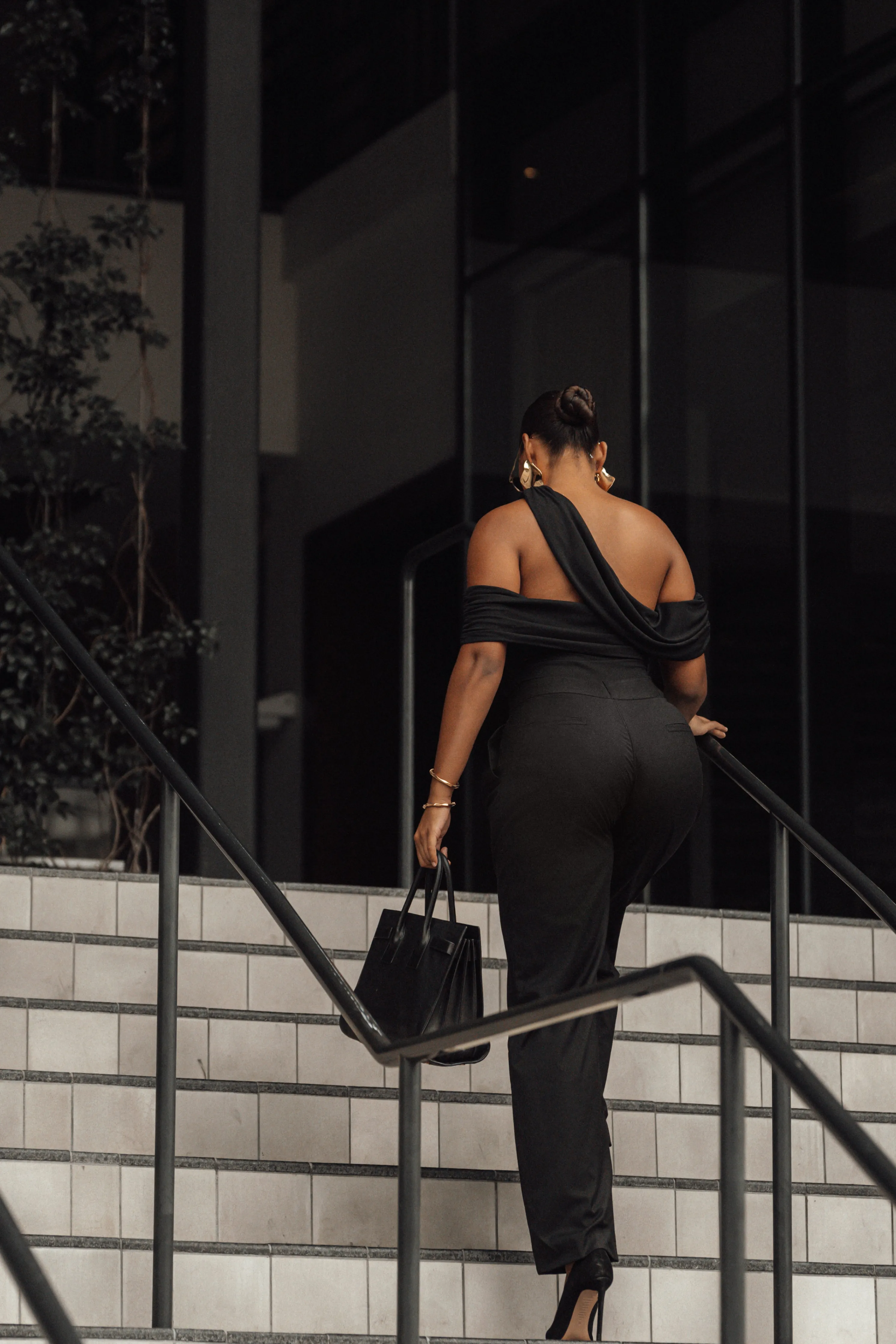 Black Asymmetrical Draped Trousers