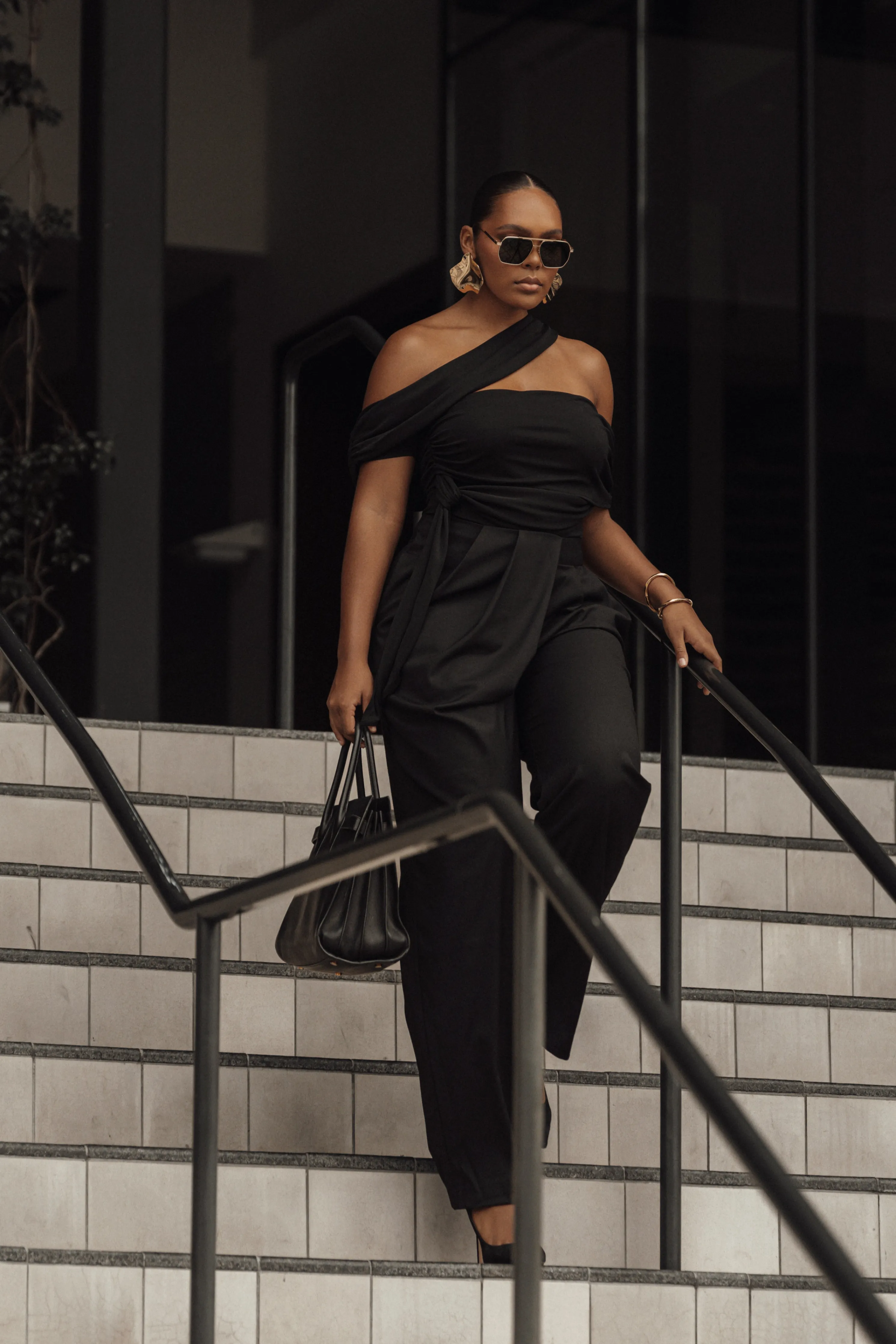 Black Asymmetrical Draped Trousers