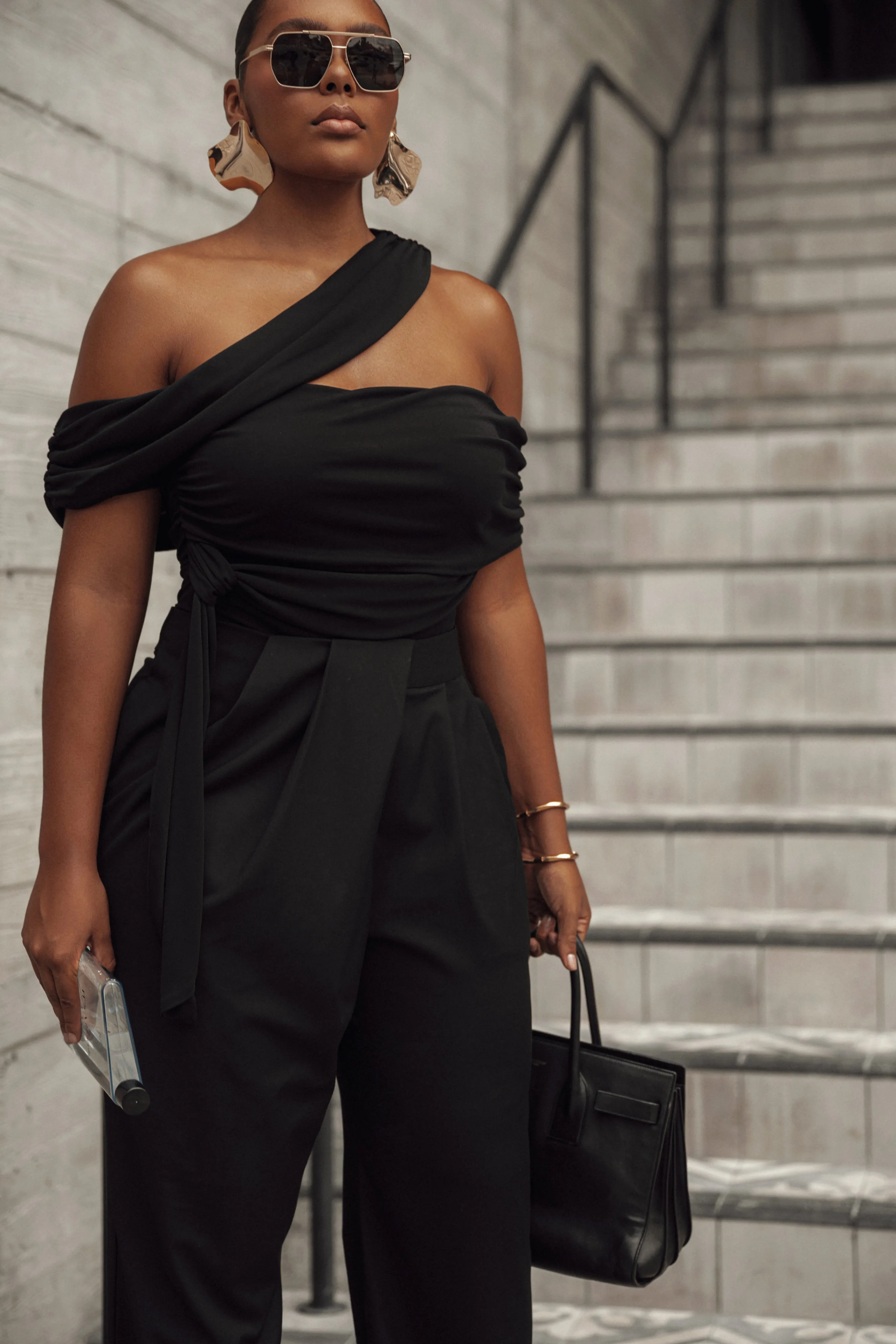 Black Asymmetrical Draped Trousers