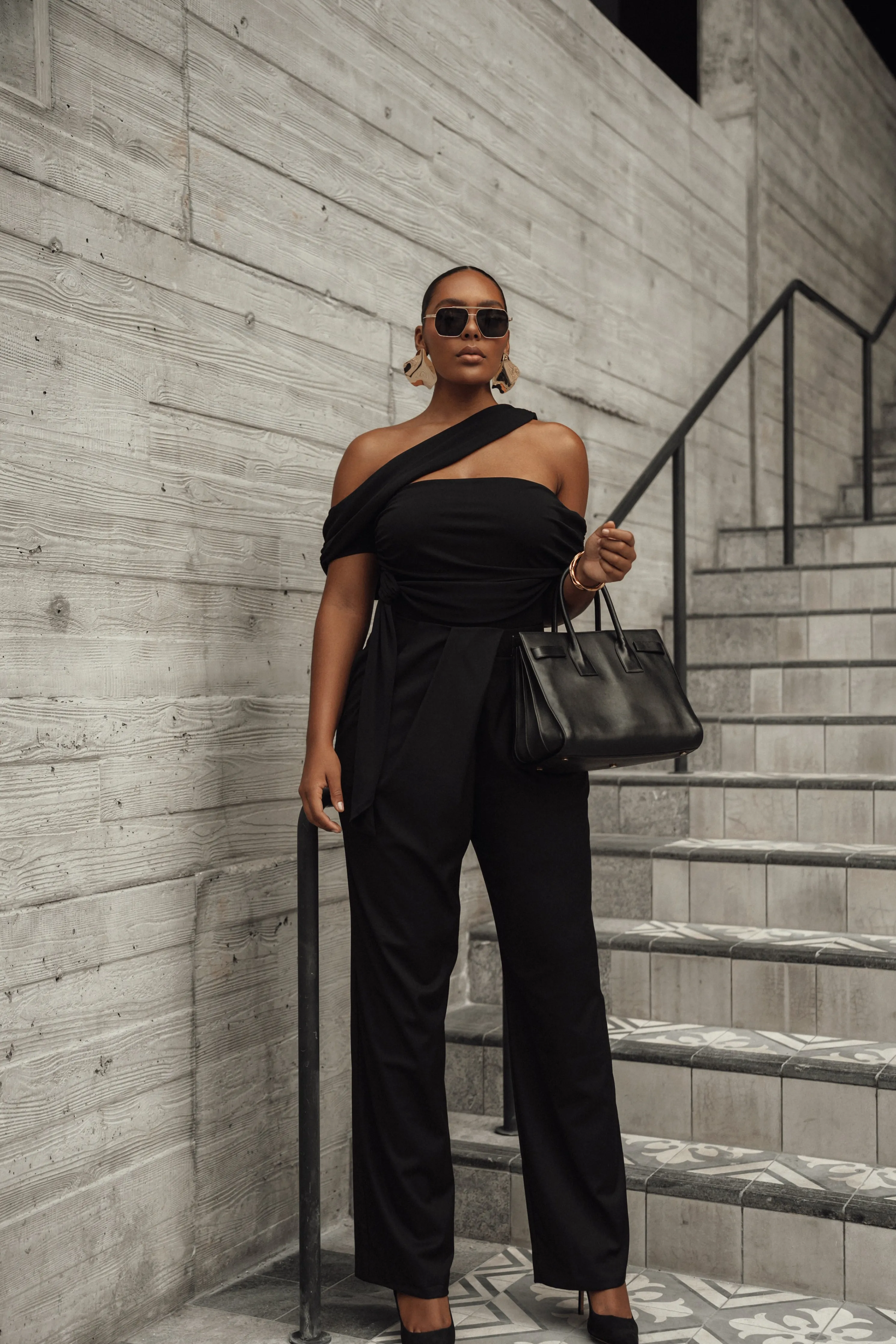 Black Asymmetrical Draped Trousers