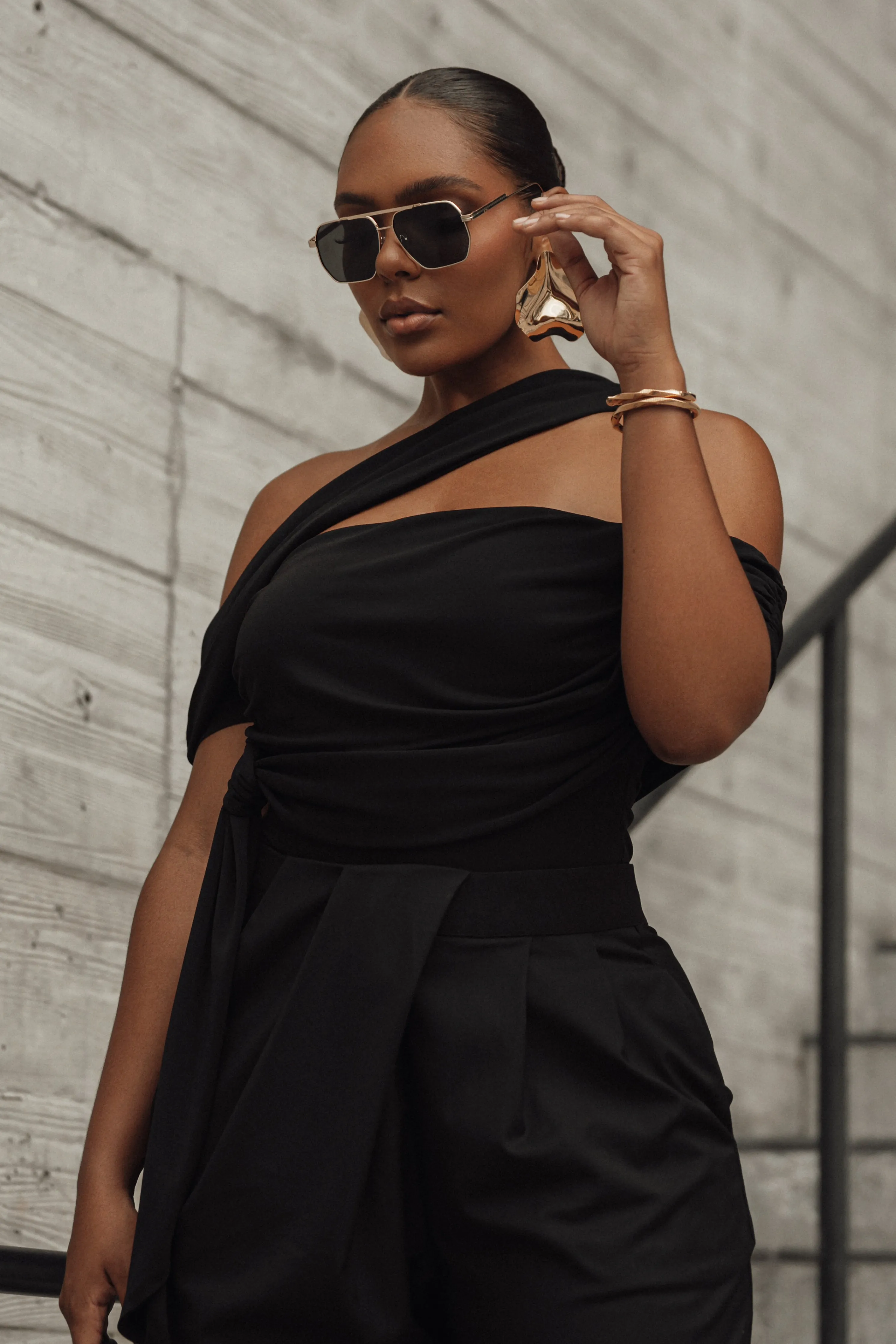 Black Asymmetrical Draped Trousers