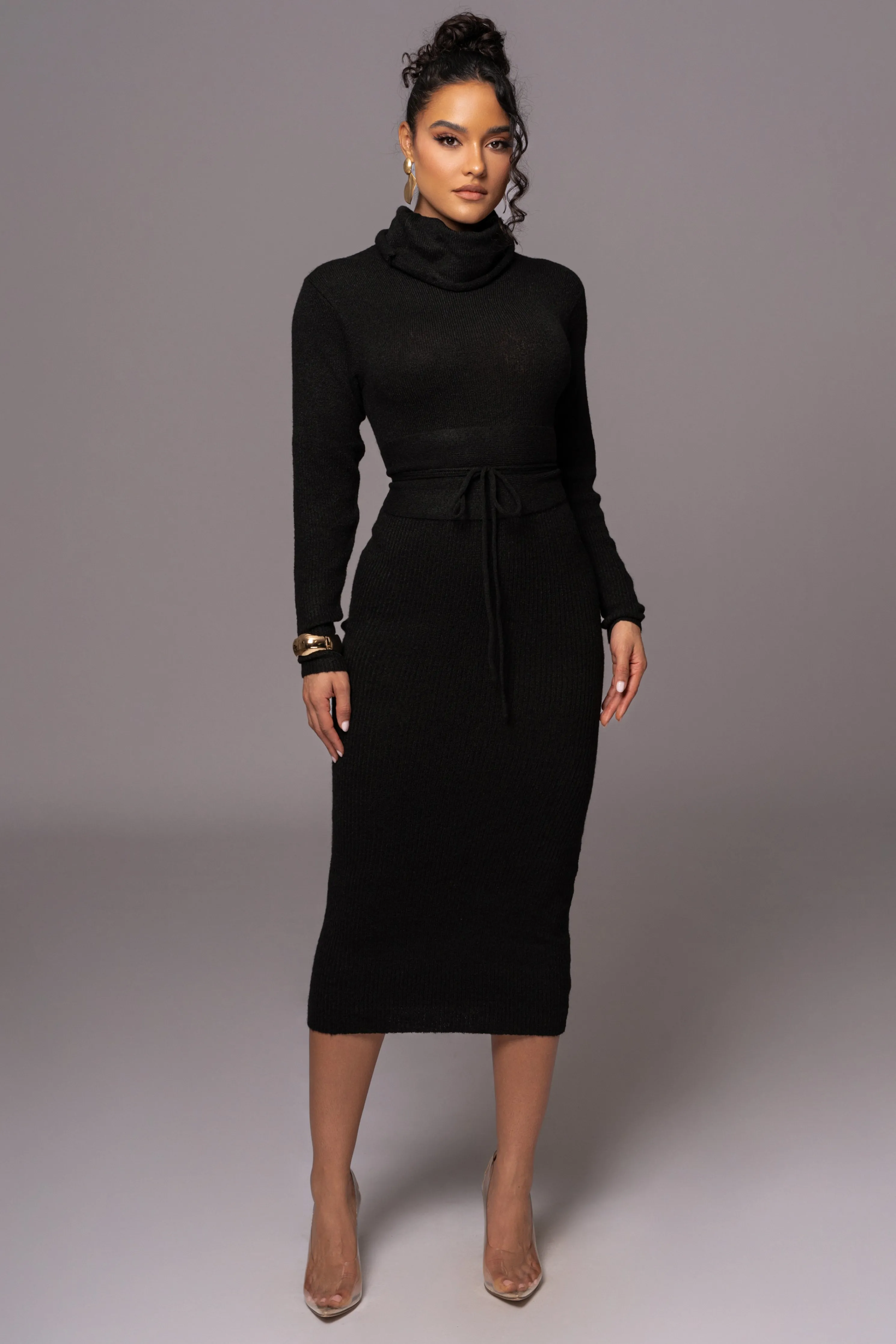 Black Aubrey Turtleneck Sweater Dress