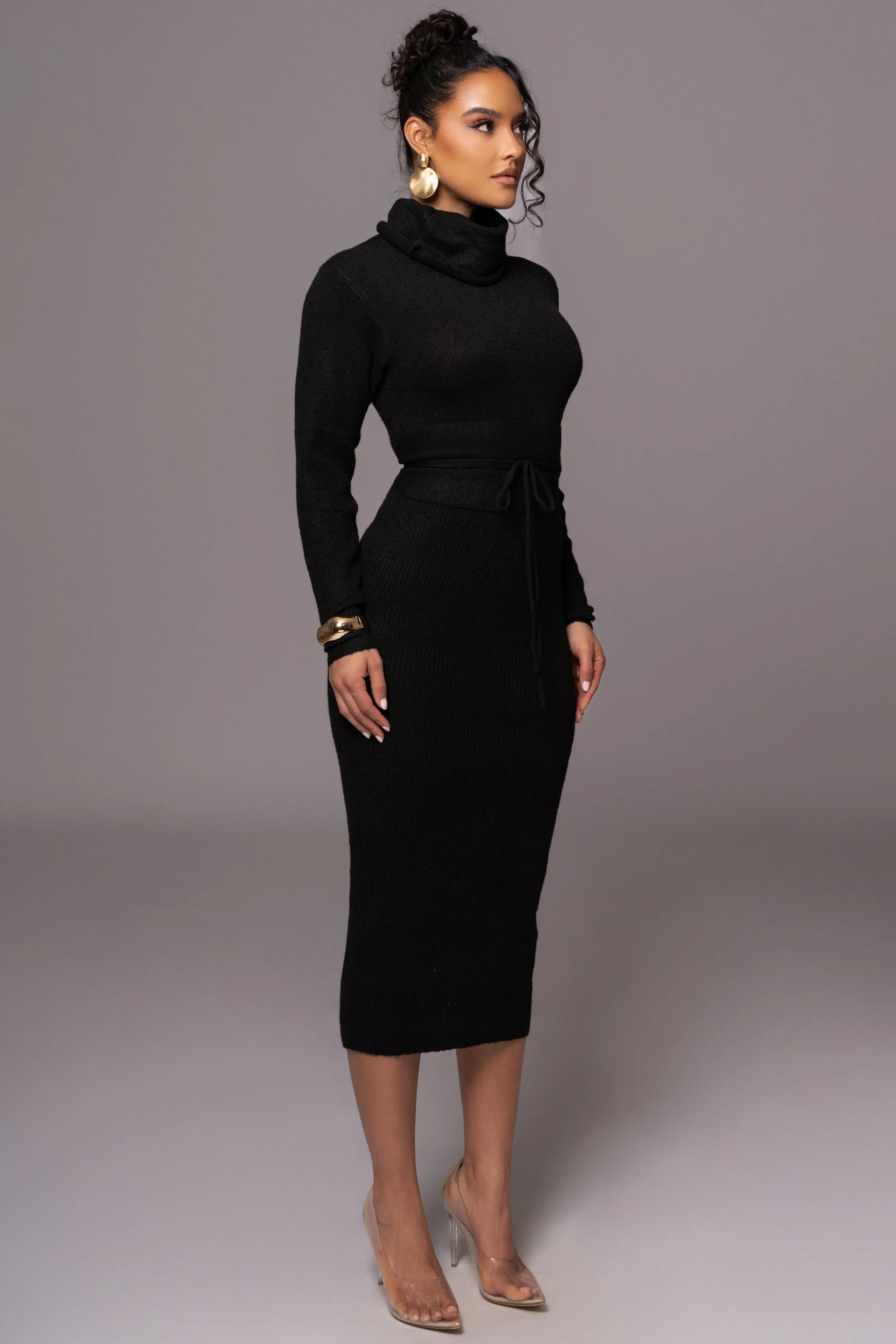 Black Aubrey Turtleneck Sweater Dress