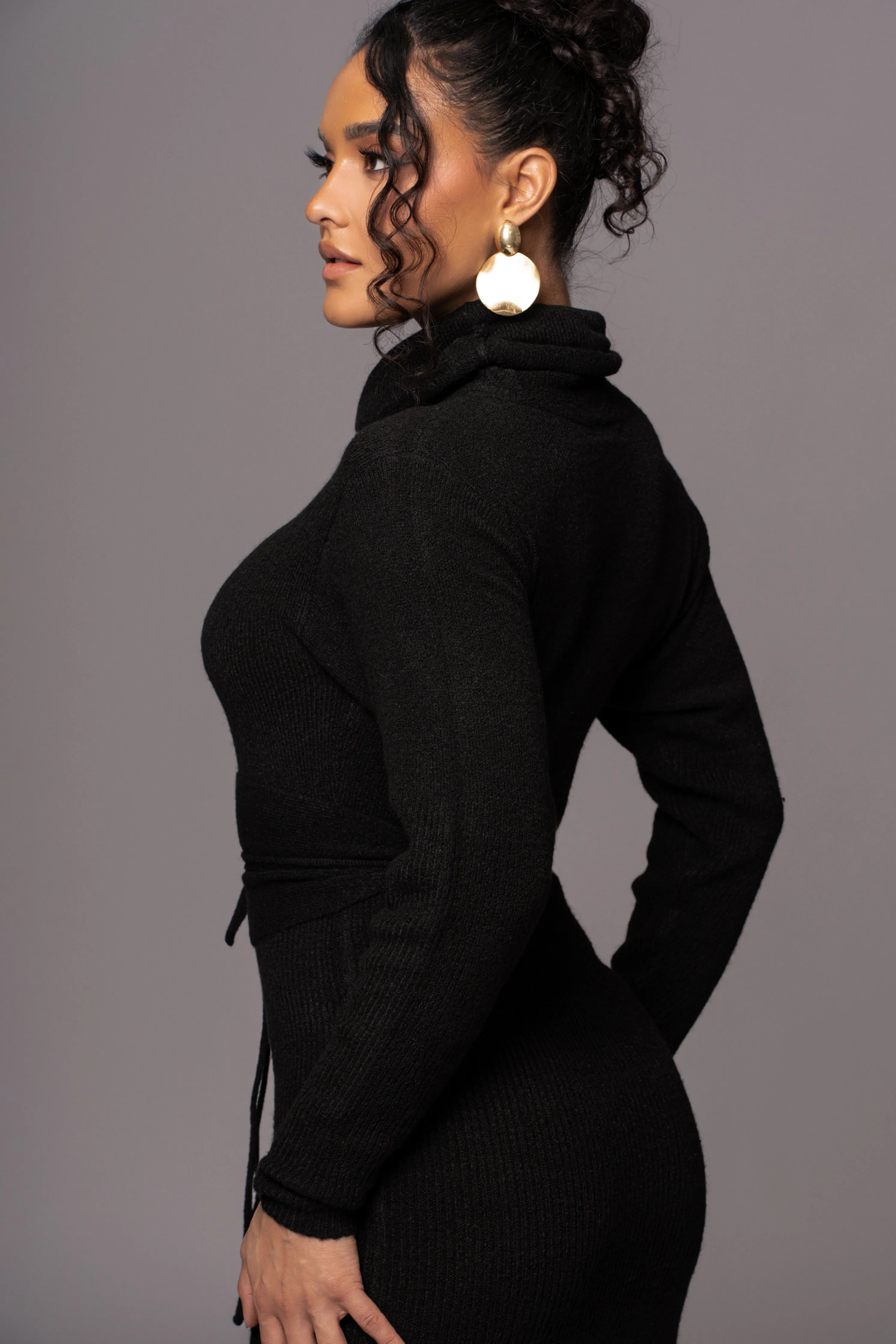 Black Aubrey Turtleneck Sweater Dress