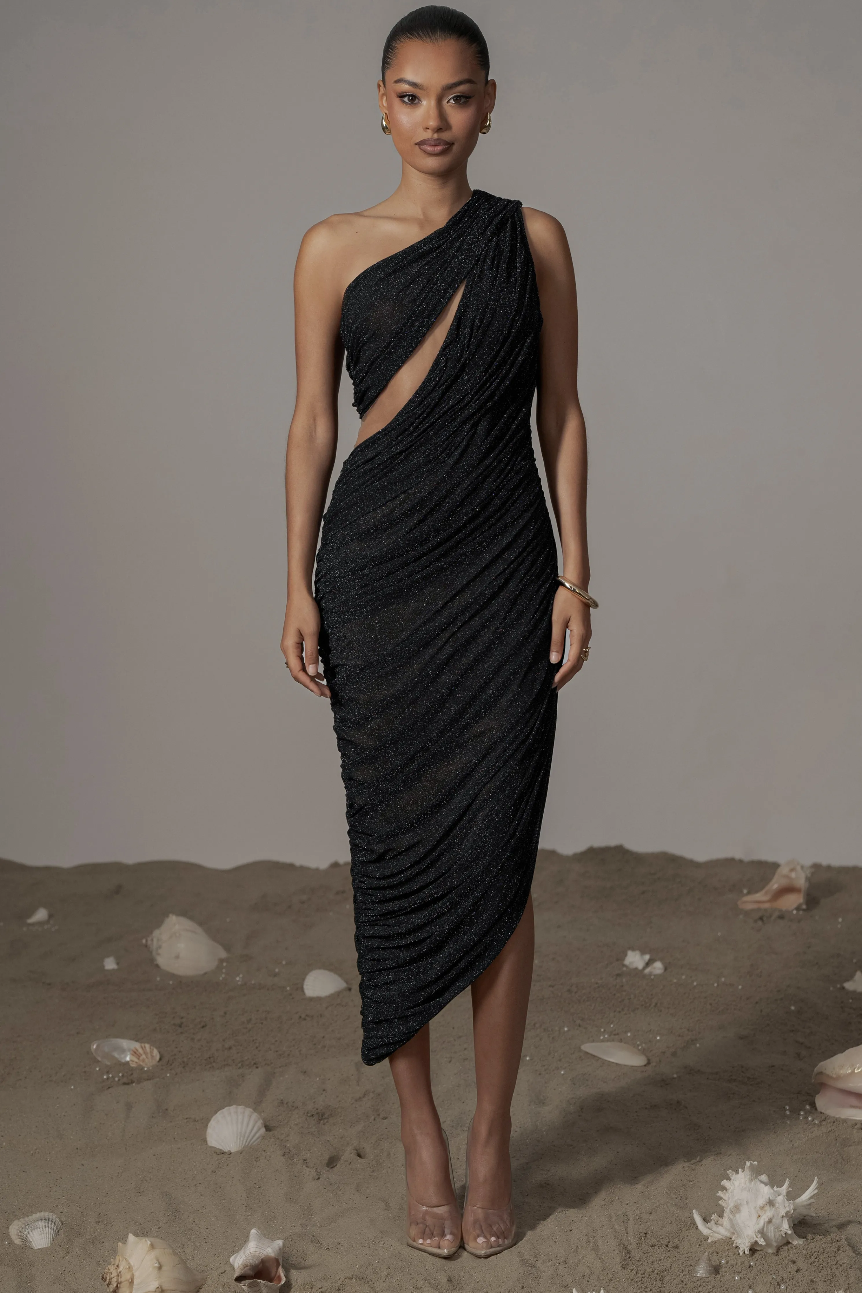 Black Aura Shimmer Midi Dress