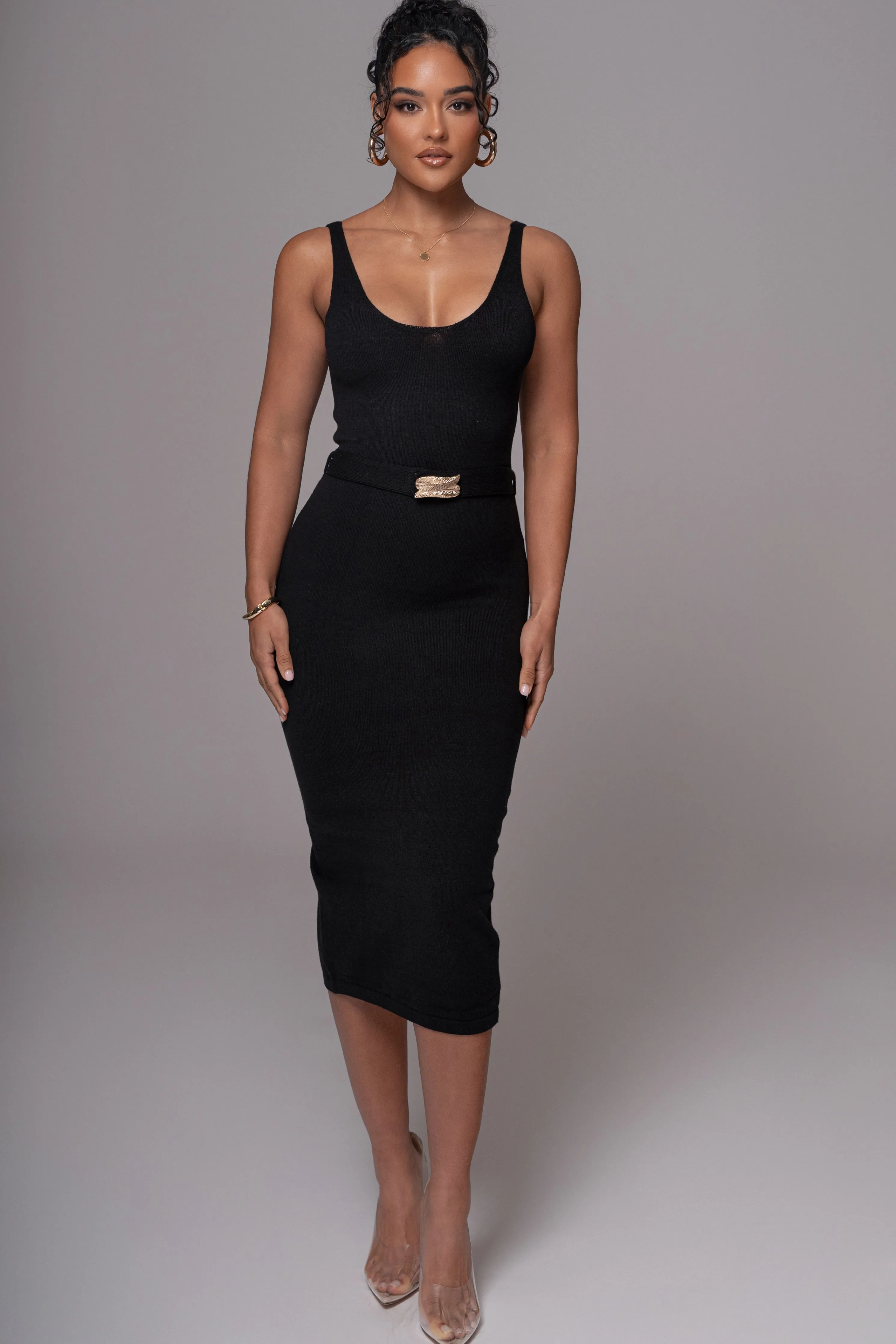 Black Belted Envy Midi Dress