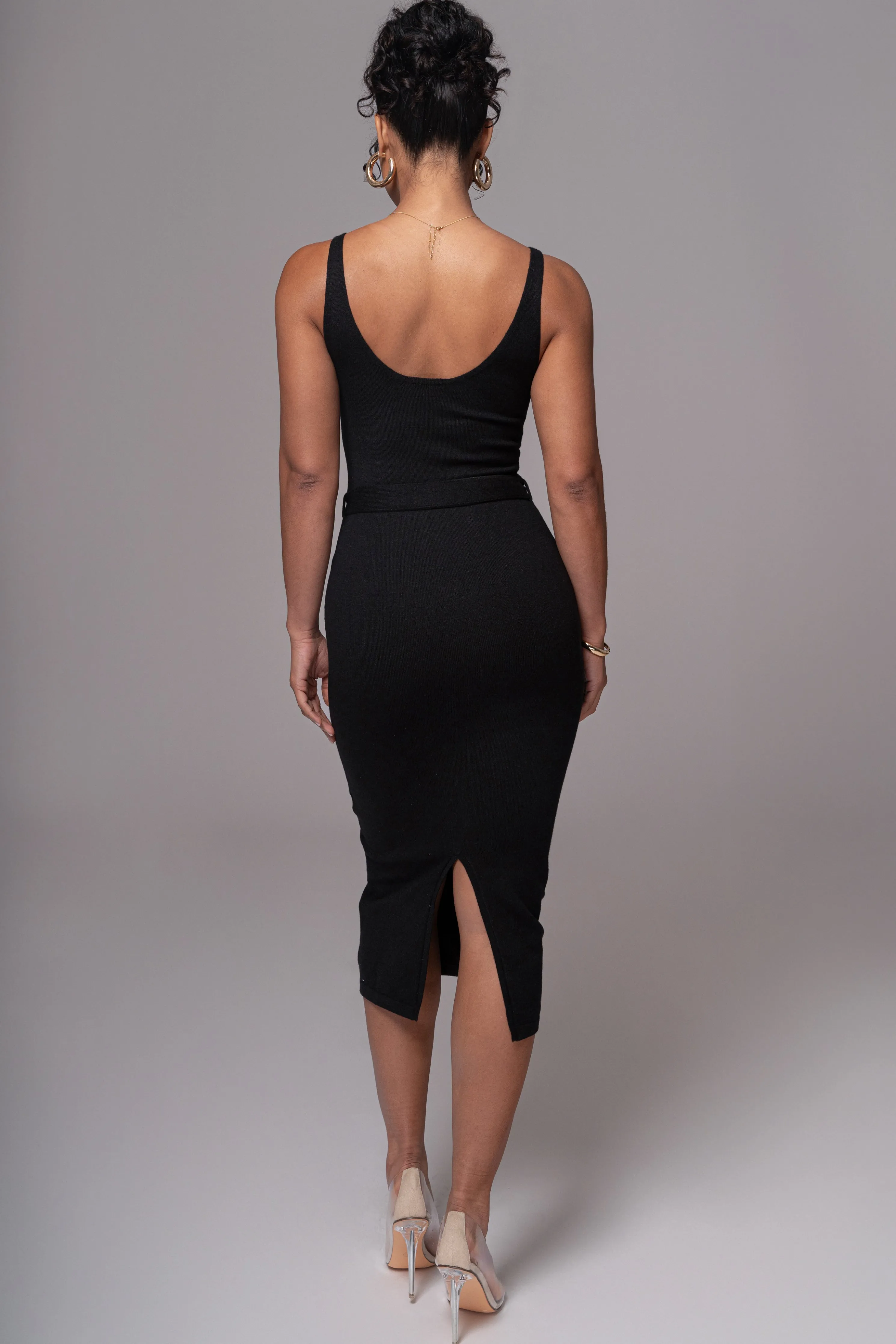 Black Belted Envy Midi Dress