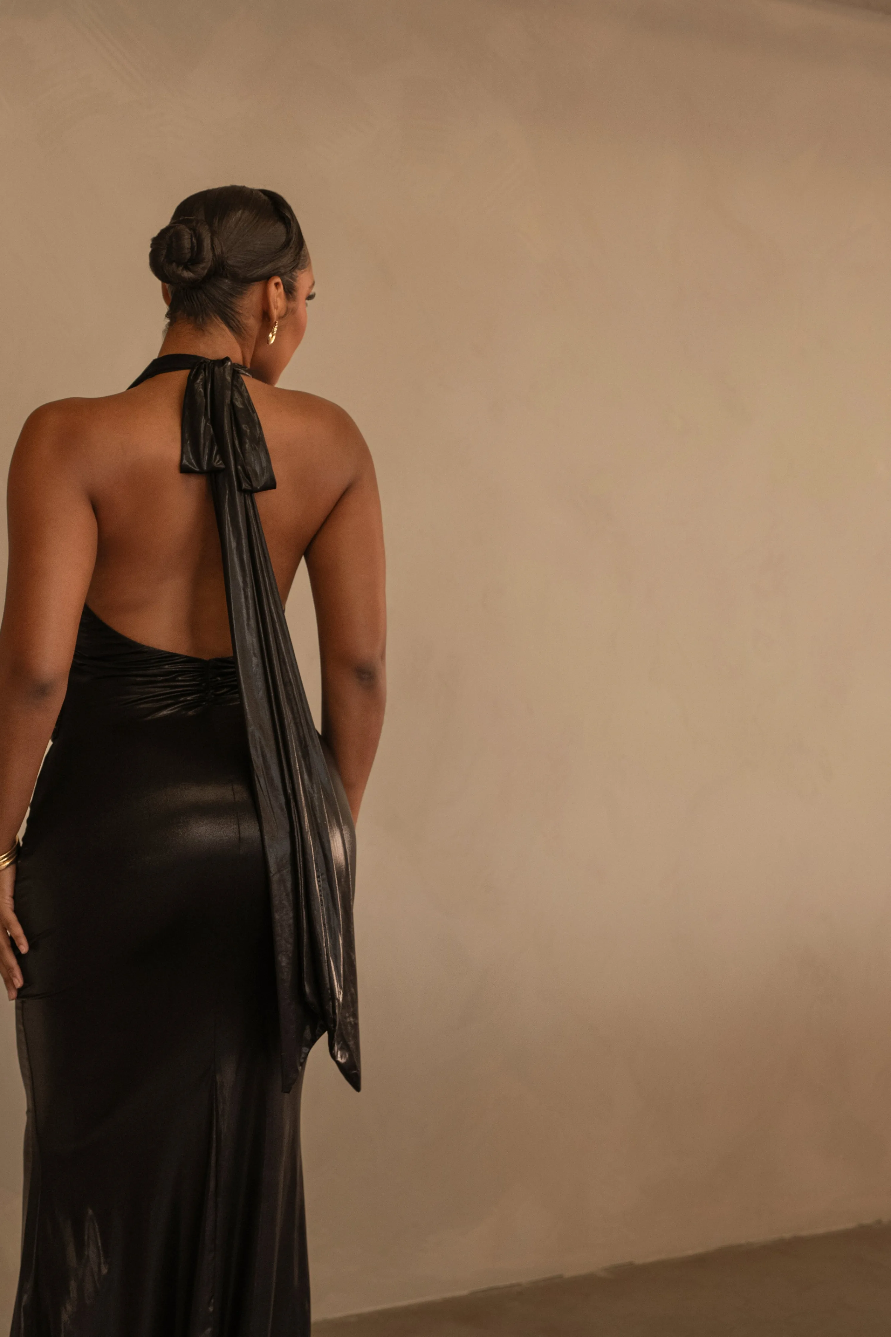 Black Bryanna Metallic Maxi Dress