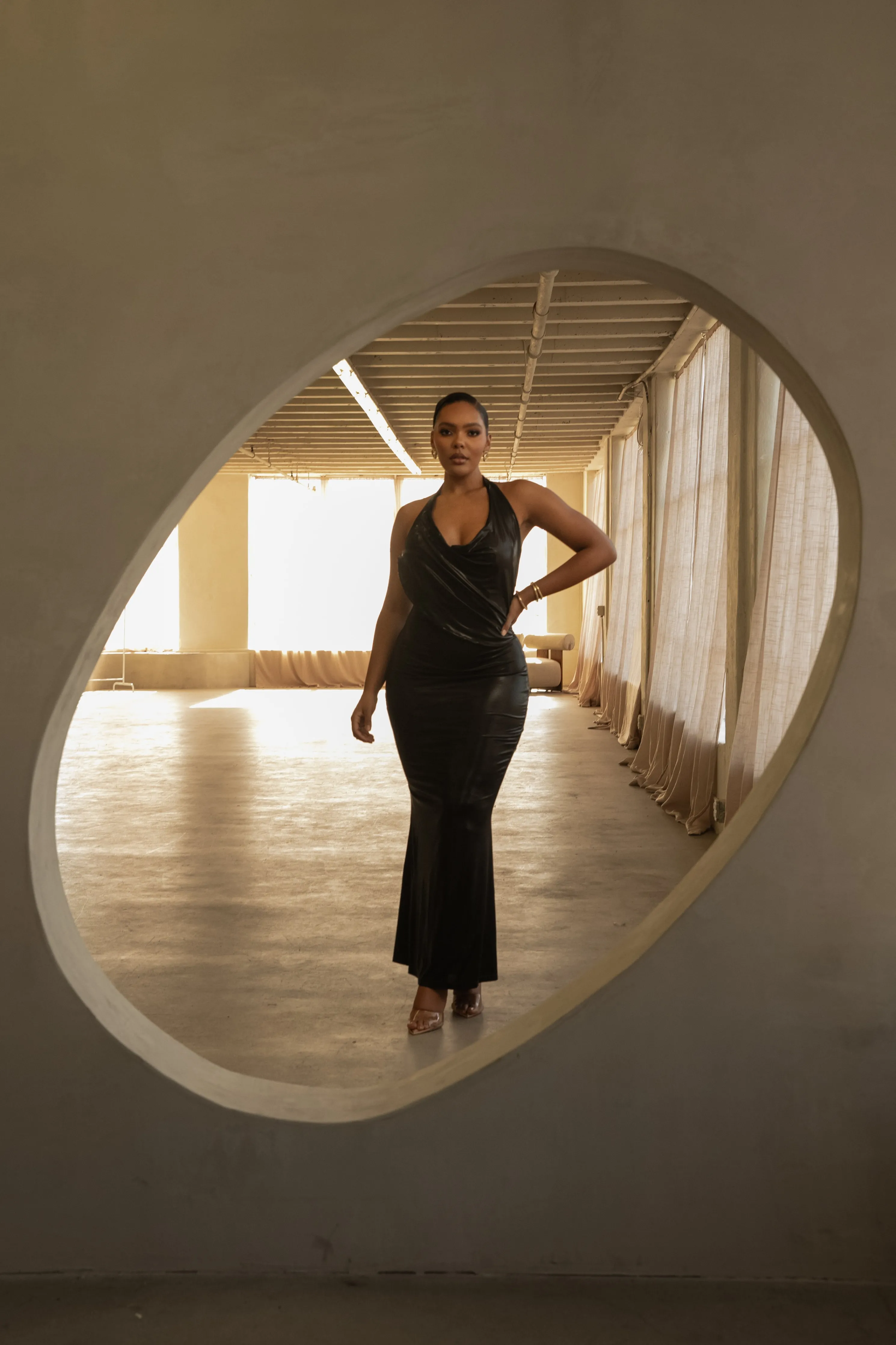 Black Bryanna Metallic Maxi Dress