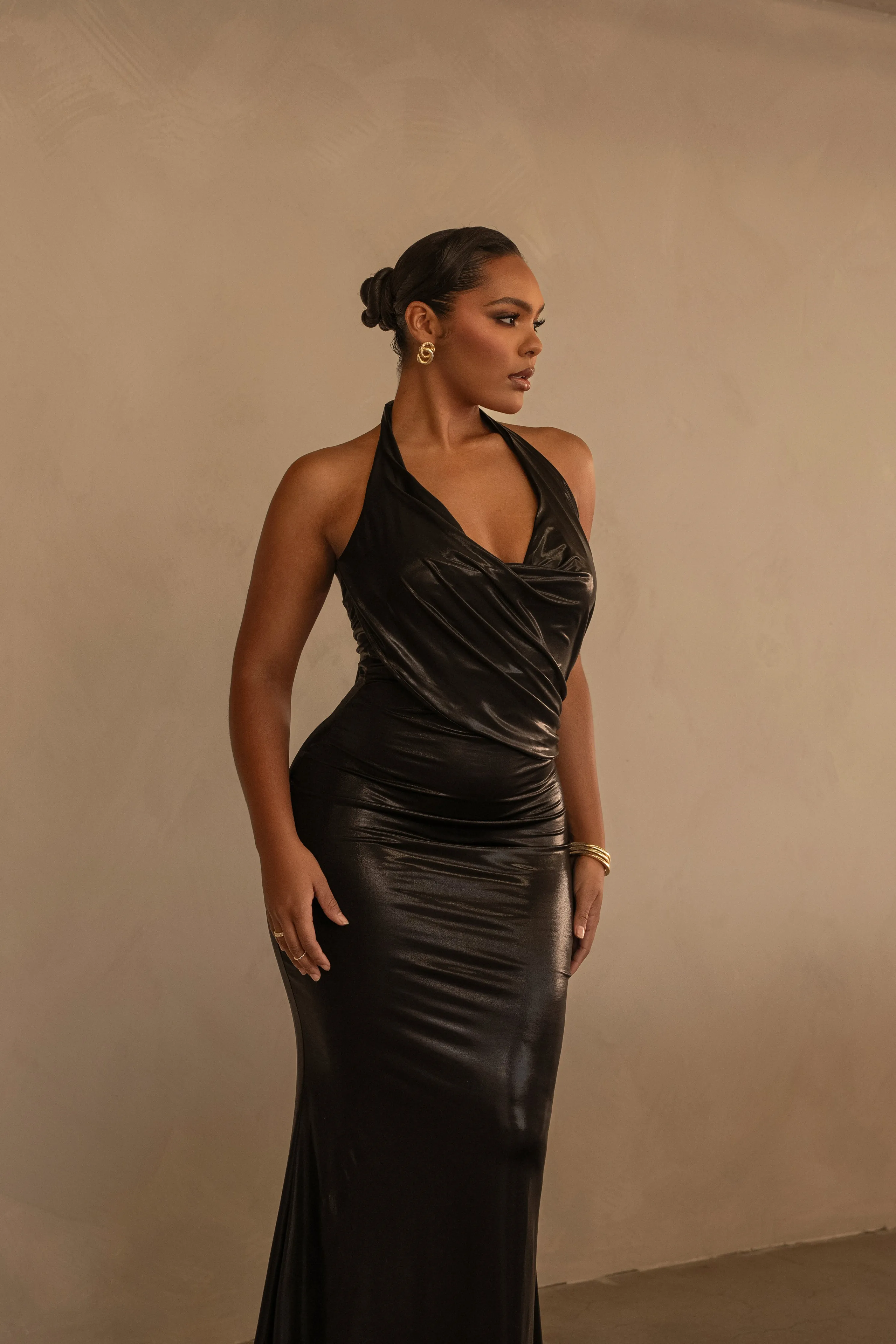 Black Bryanna Metallic Maxi Dress